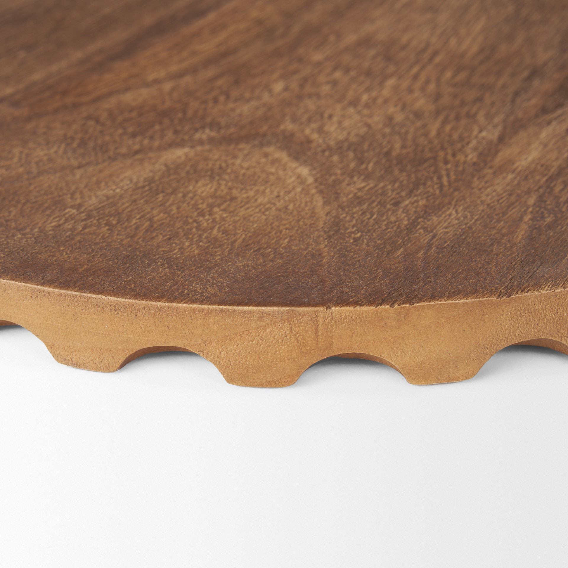 waverly round light brown wood scalloped edged trays