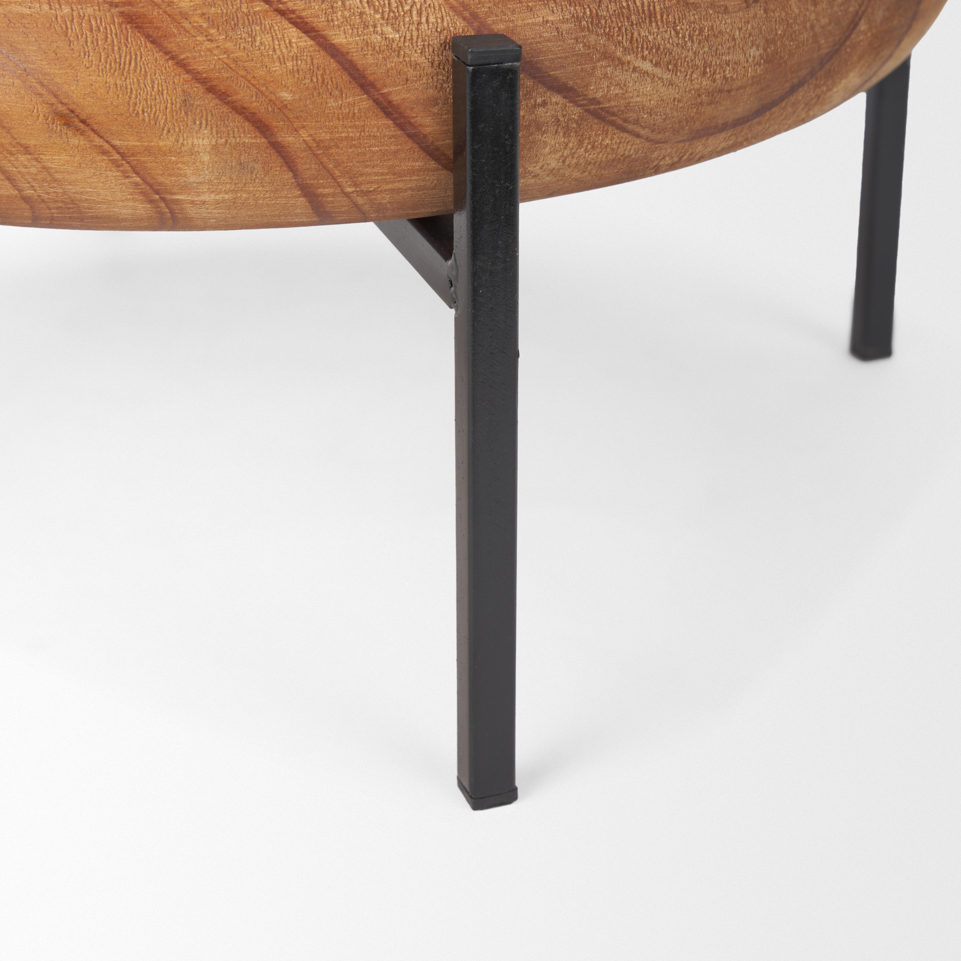 wally round medium brown wood w/ matte black metal stand trays