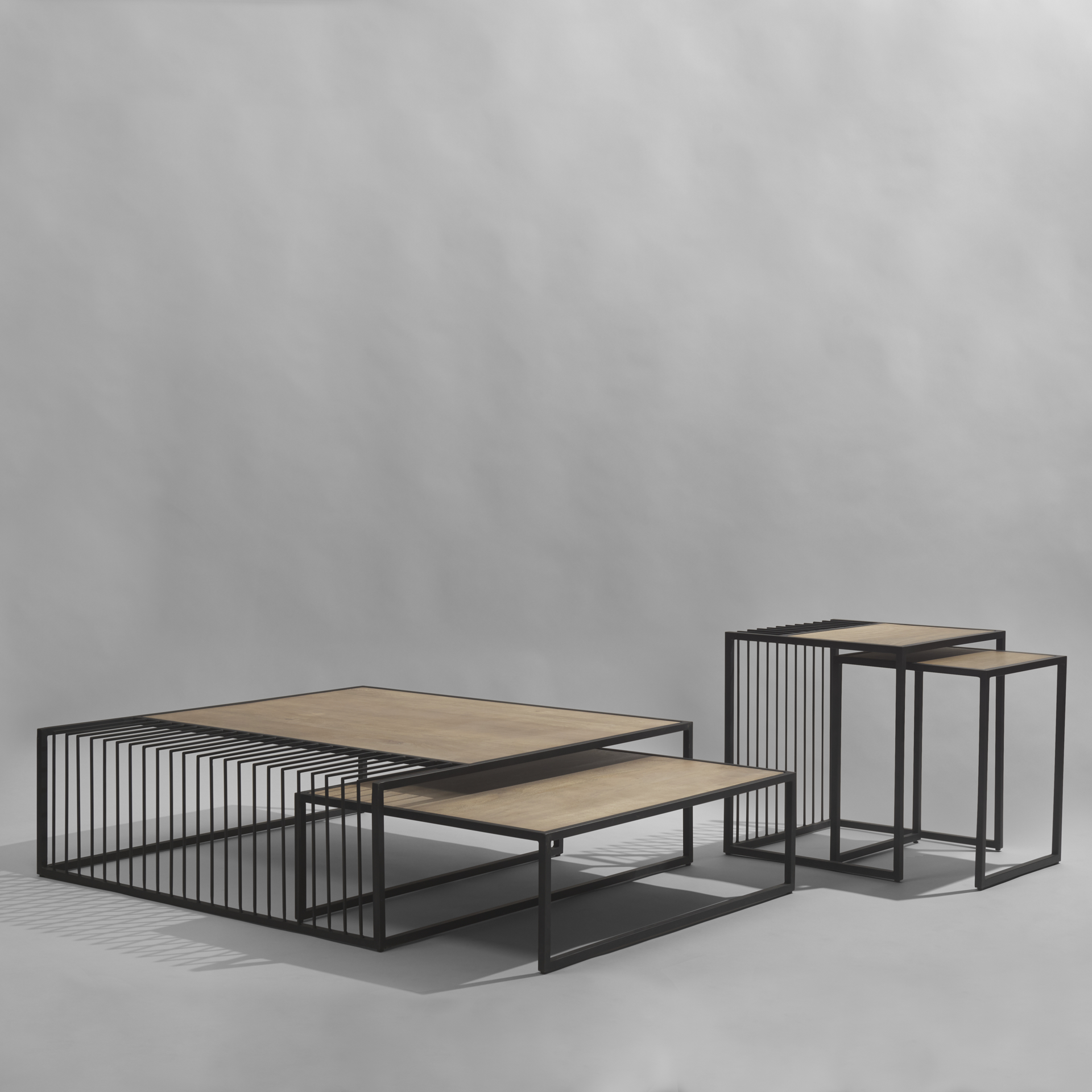 miles black metal w/ light wood nesting end/side table