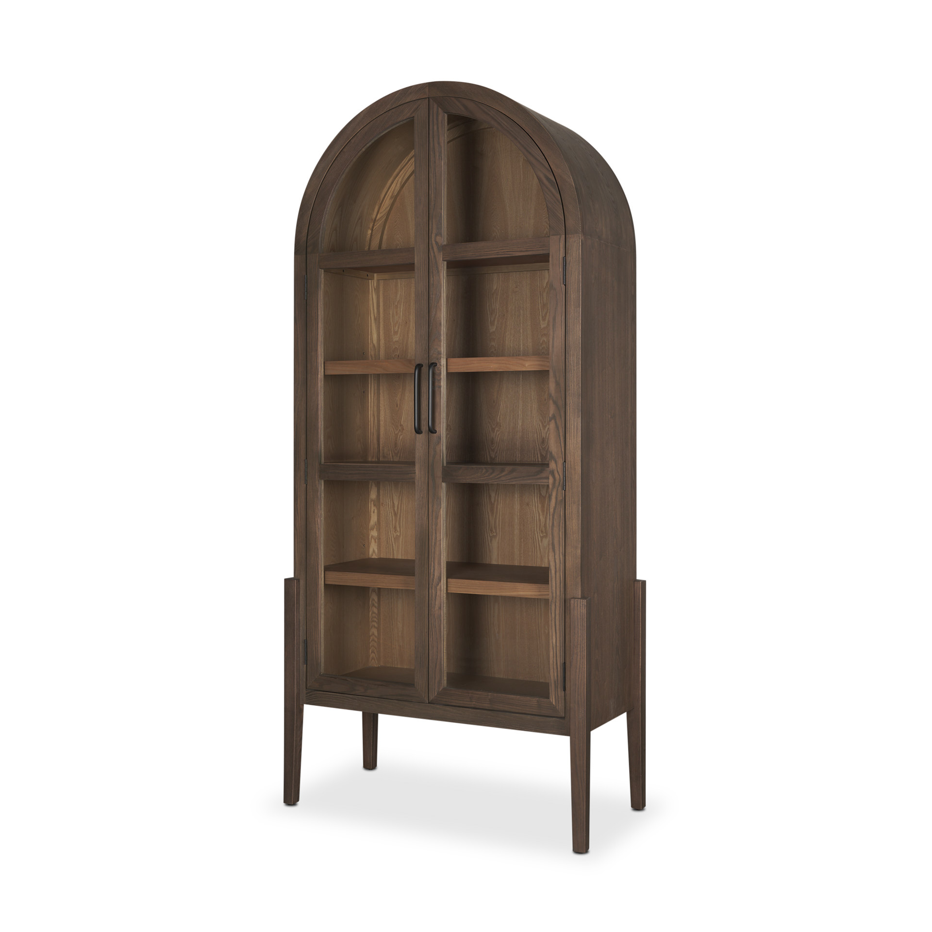 teva two toned dark w/light wood arched curio cabinet