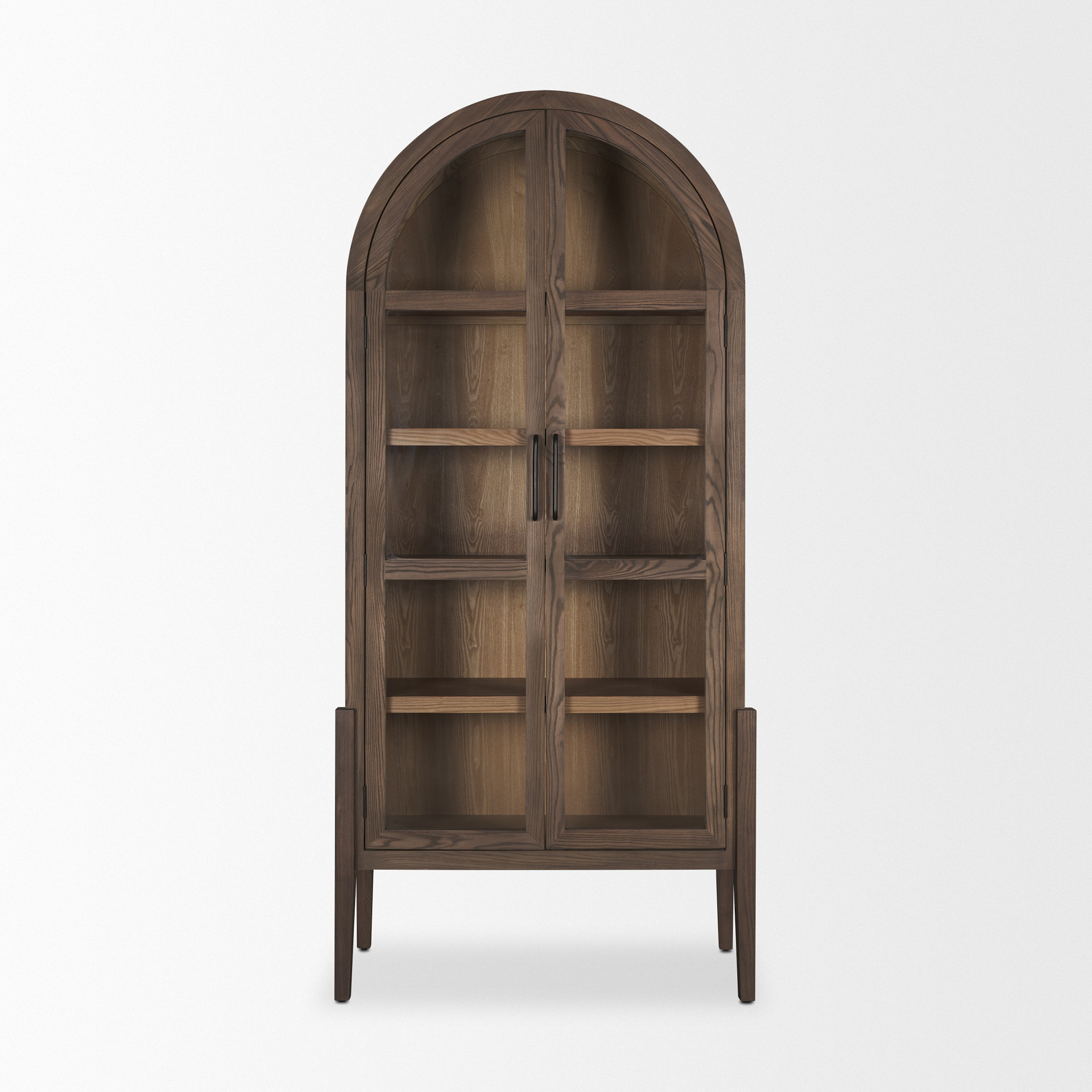 teva two toned dark w/light wood arched curio cabinet