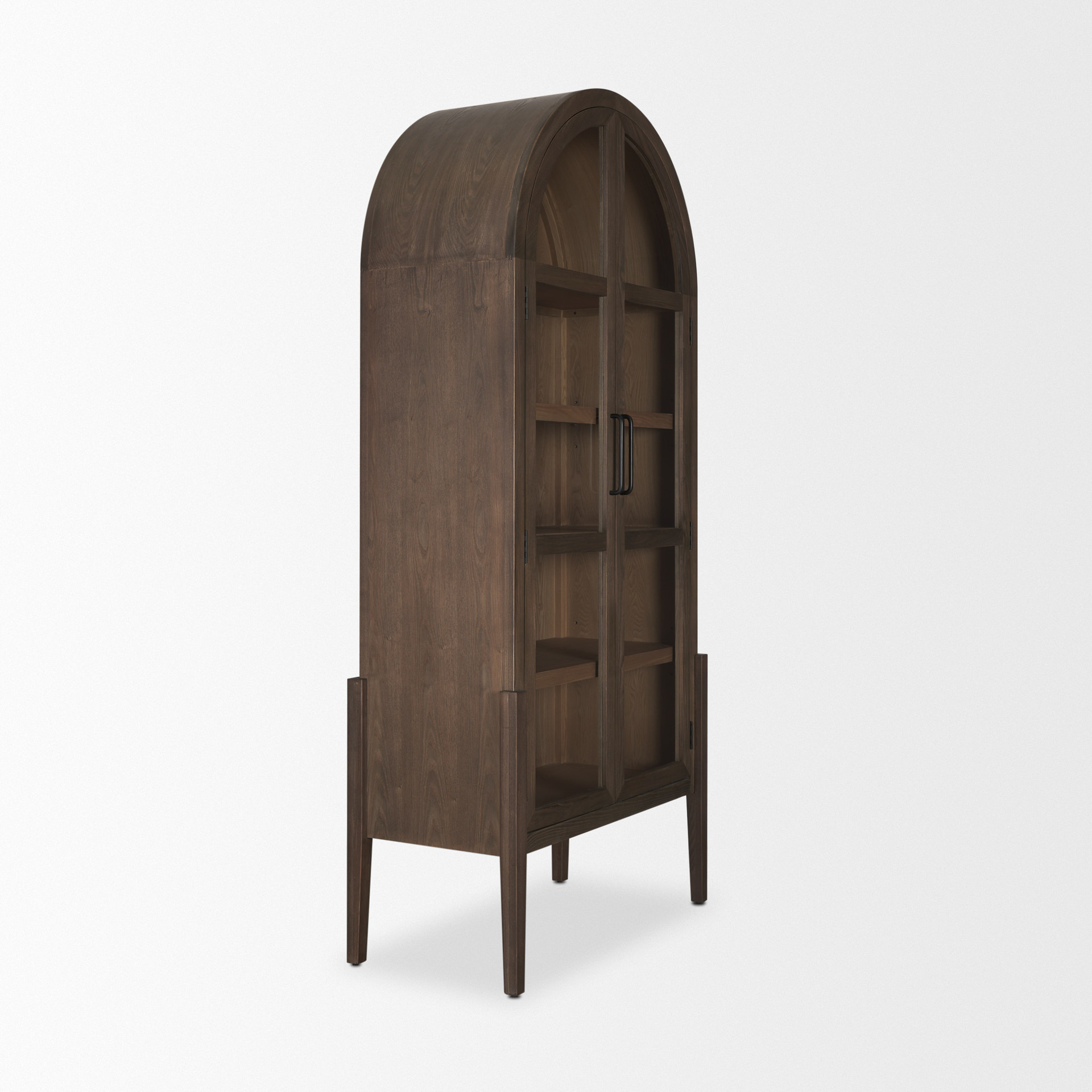 teva two toned dark w/light wood arched curio cabinet