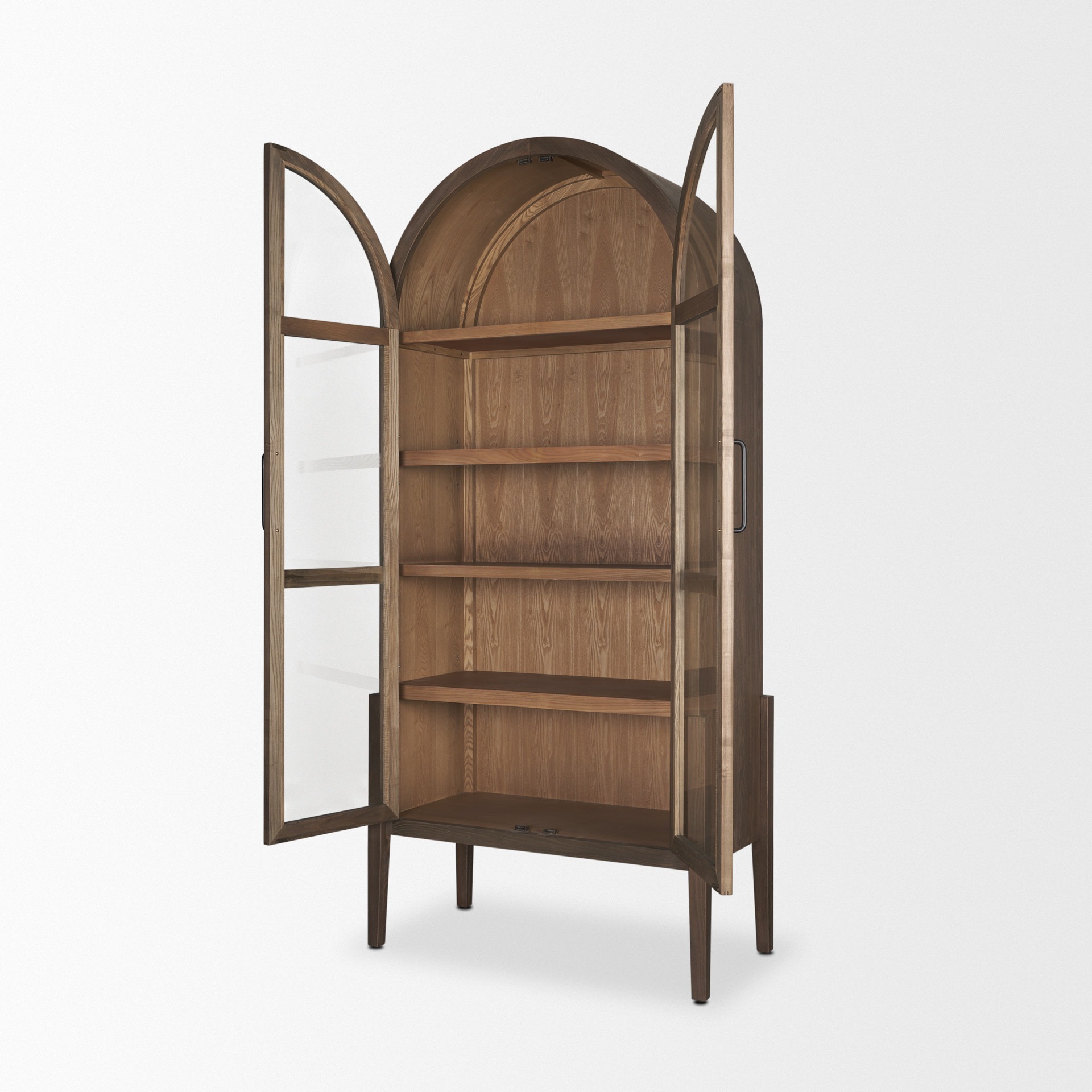 teva two toned dark w/light wood arched curio cabinet