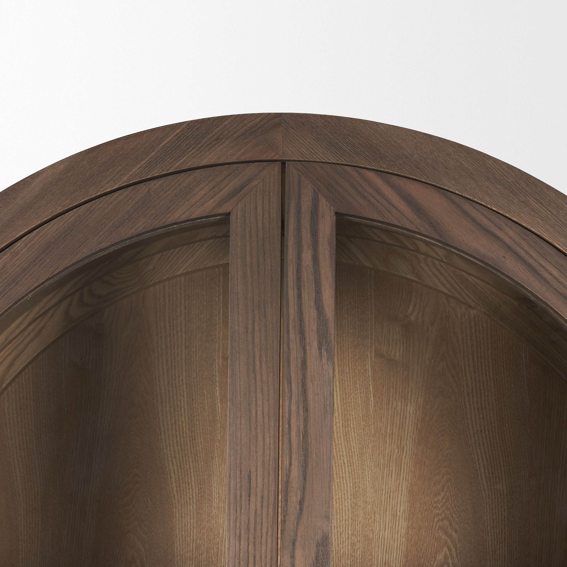 teva two toned dark w/light wood arched curio cabinet