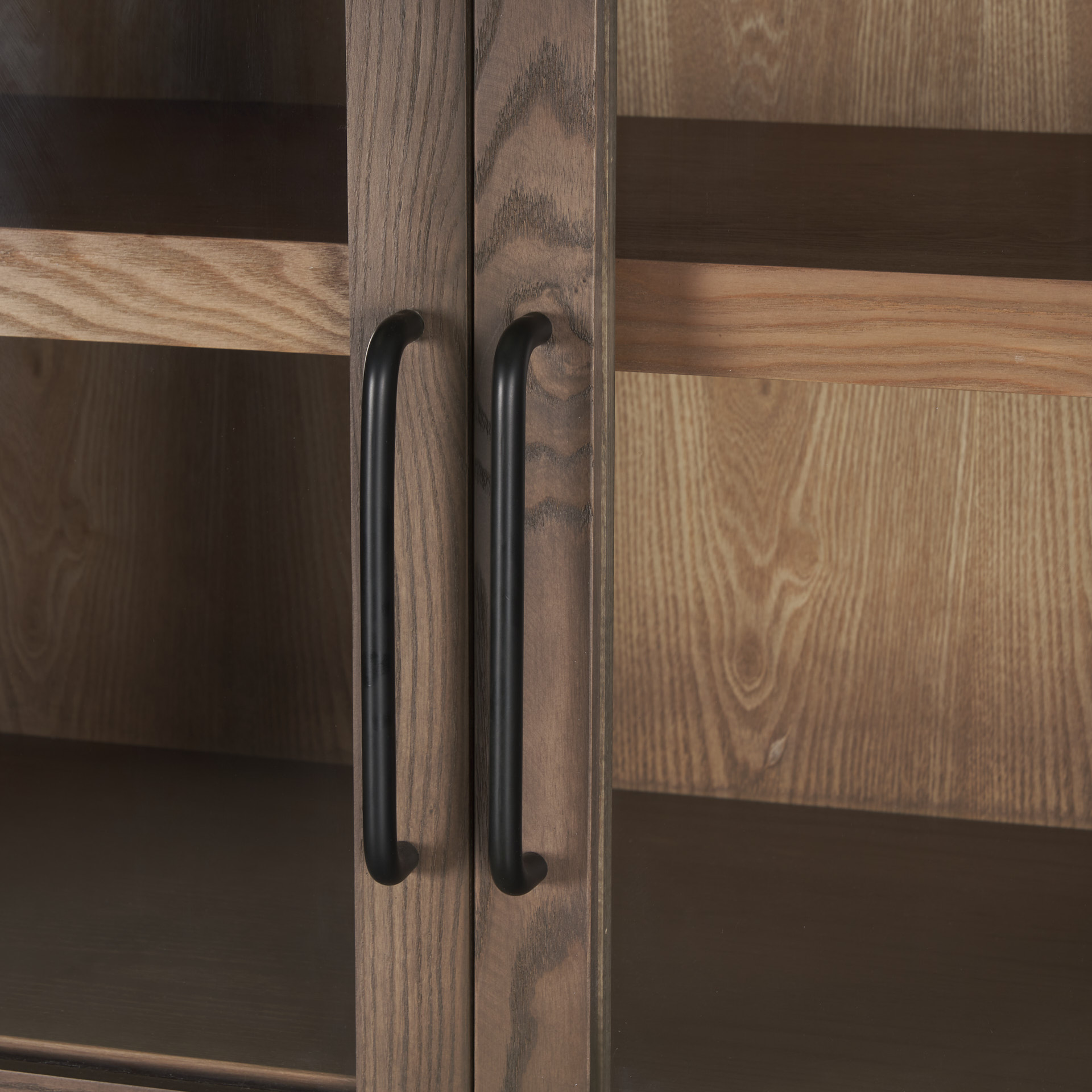 teva two toned dark w/light wood arched curio cabinet