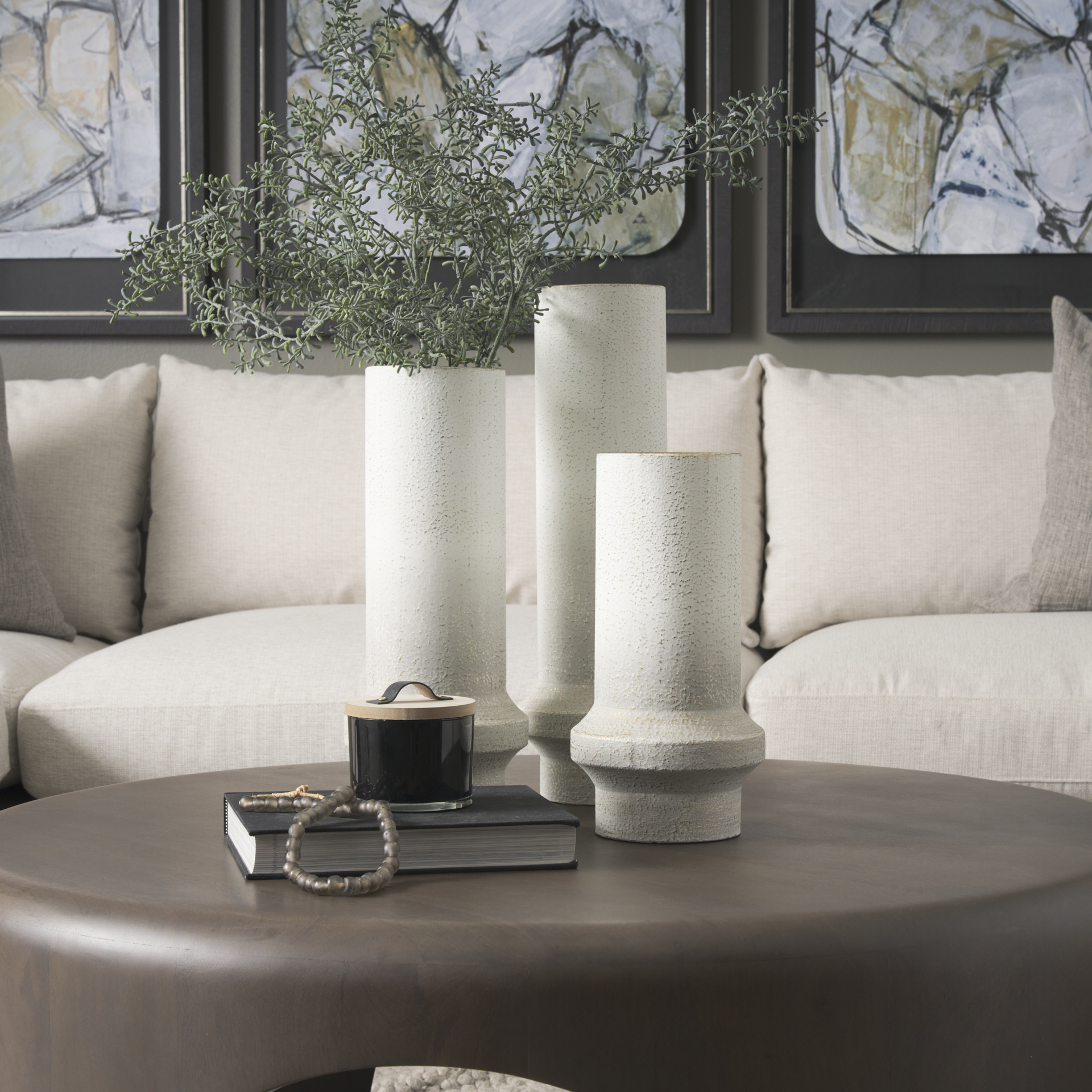 tovah tall textured white w/ gold metal vase