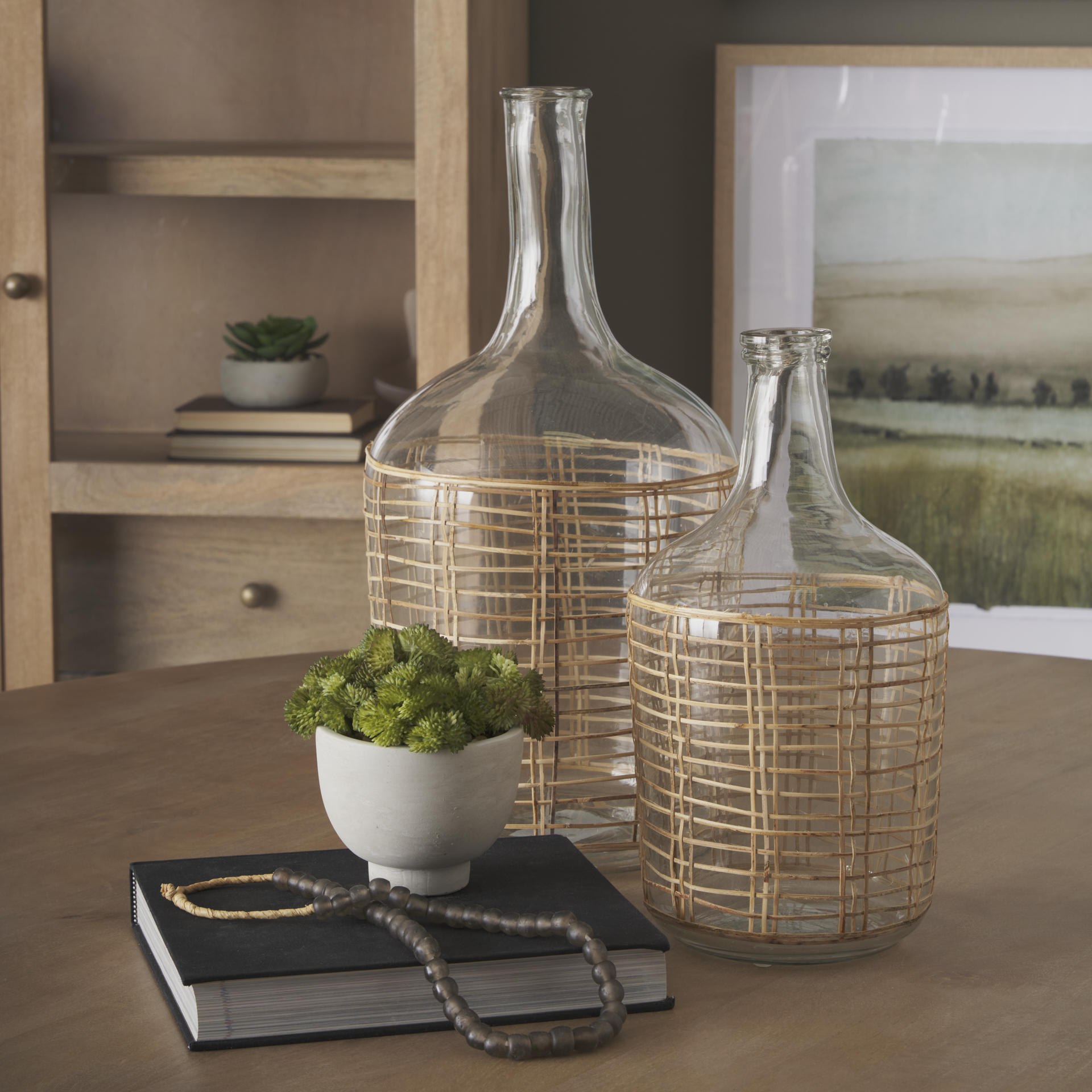 troian large rattan wrapped glass bottle