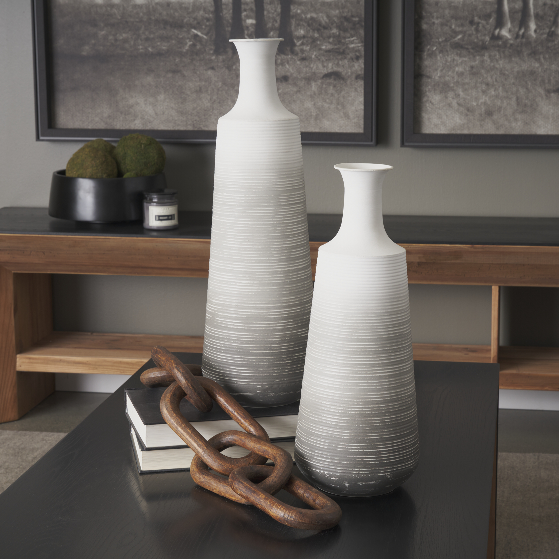 toru medium white w/ grey ombre metal vase