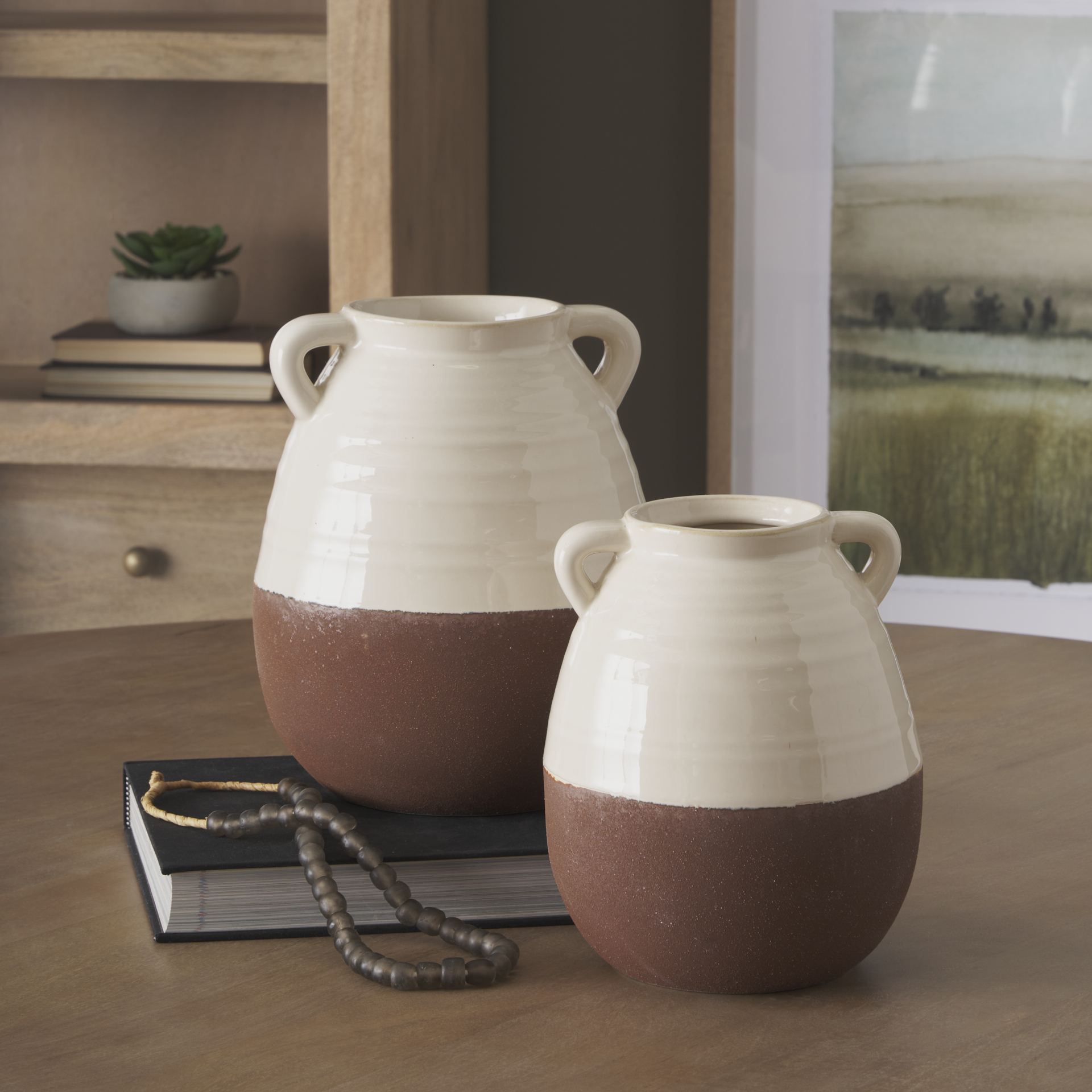 tryna small beige w/ matte brown ceramic vase