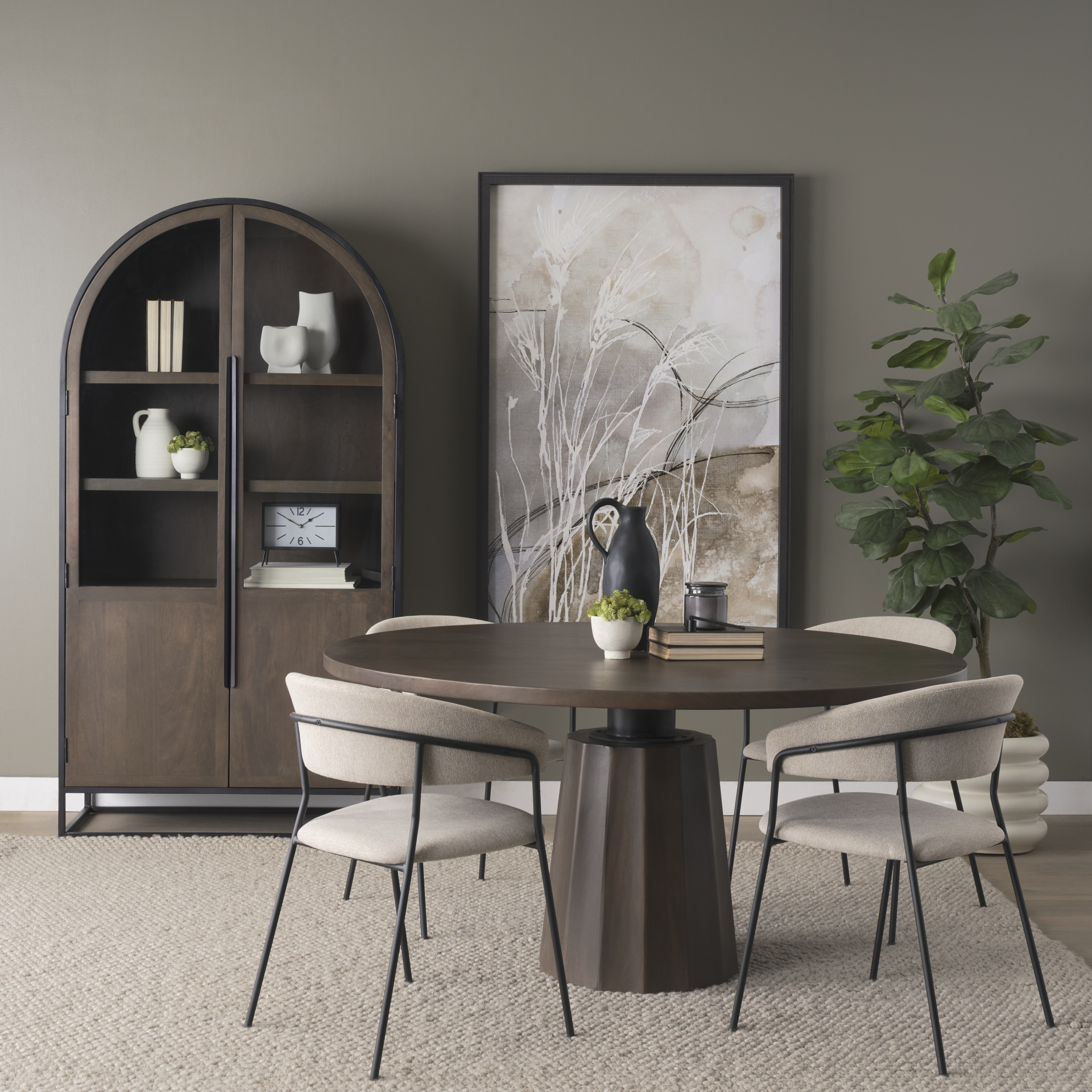 Sloan 80.5H Dark Brown Wood W/Black Metal Arched Curio Cabinet
