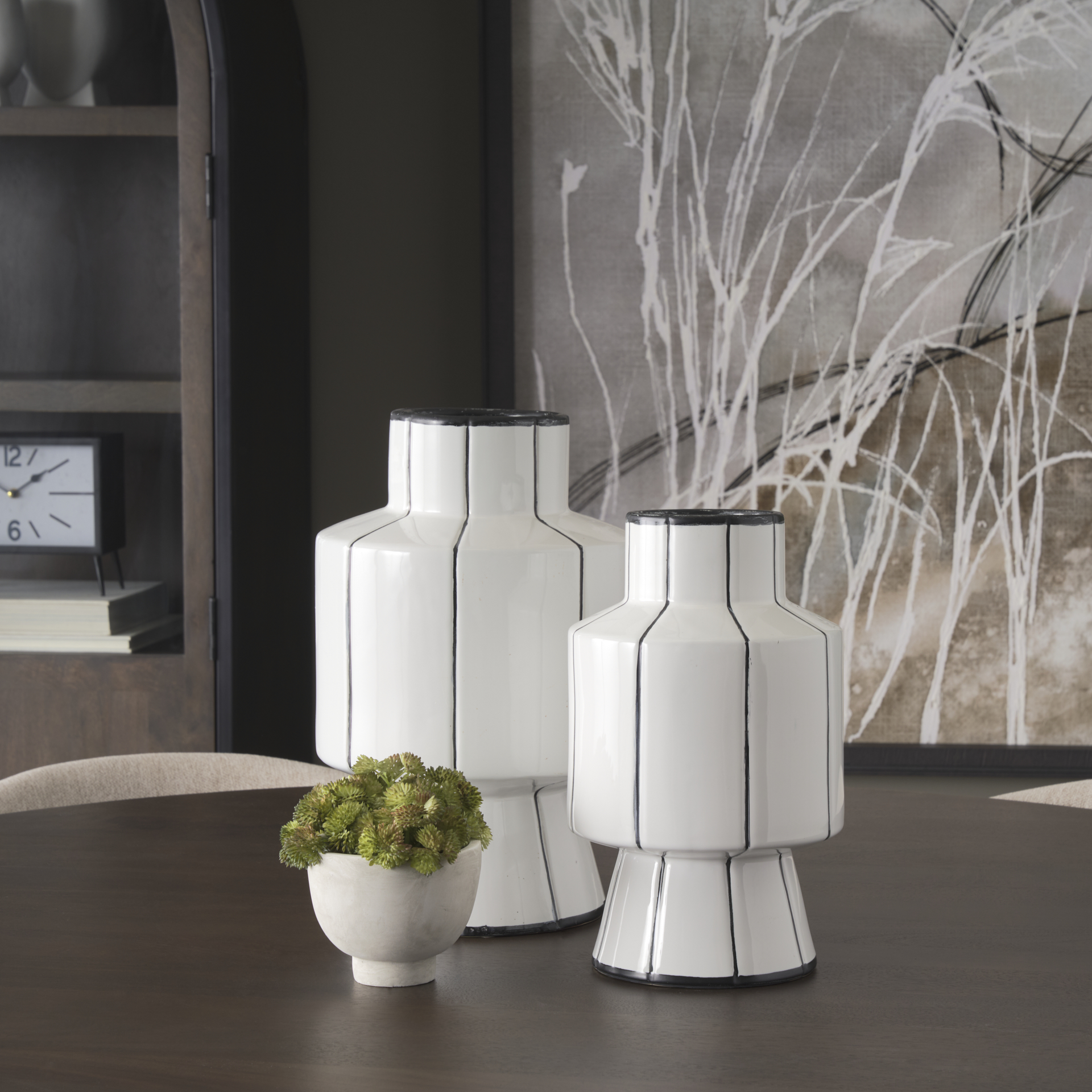 dinah large white w/ black stripes ceramic vase
