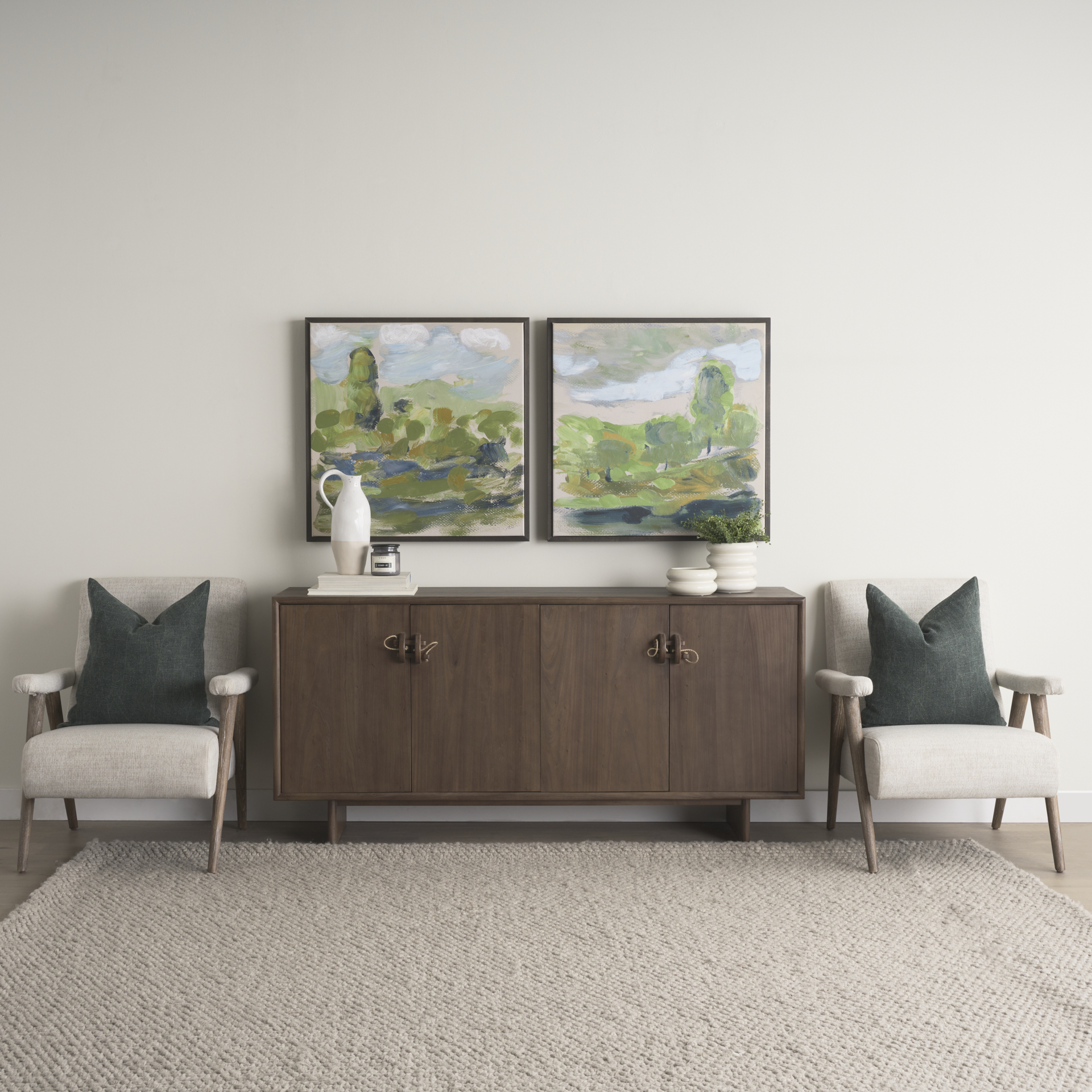 varenna 4 door dark brown wood w/ rope handles sideboard