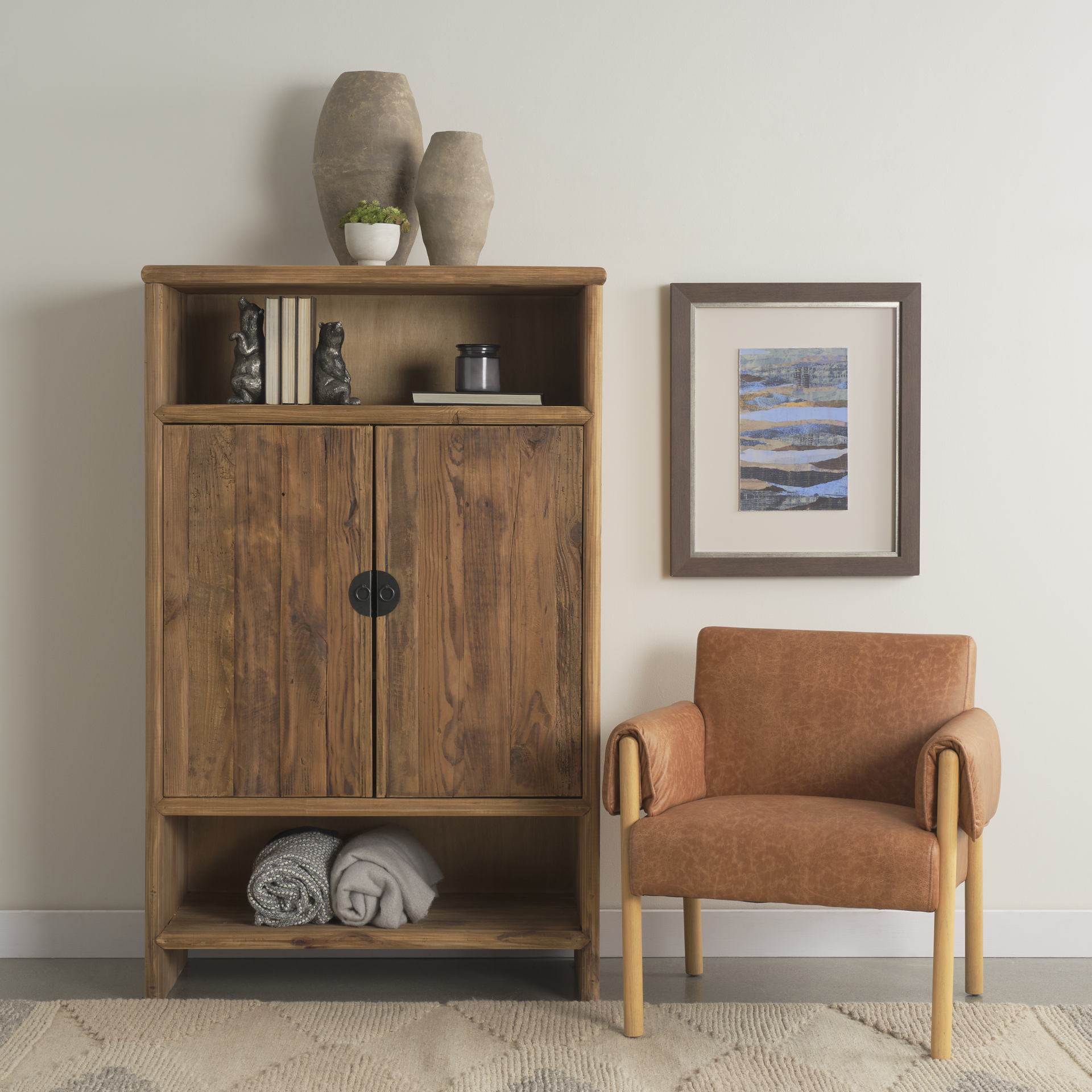 ashton brown faux leather w/ light wood accent chair