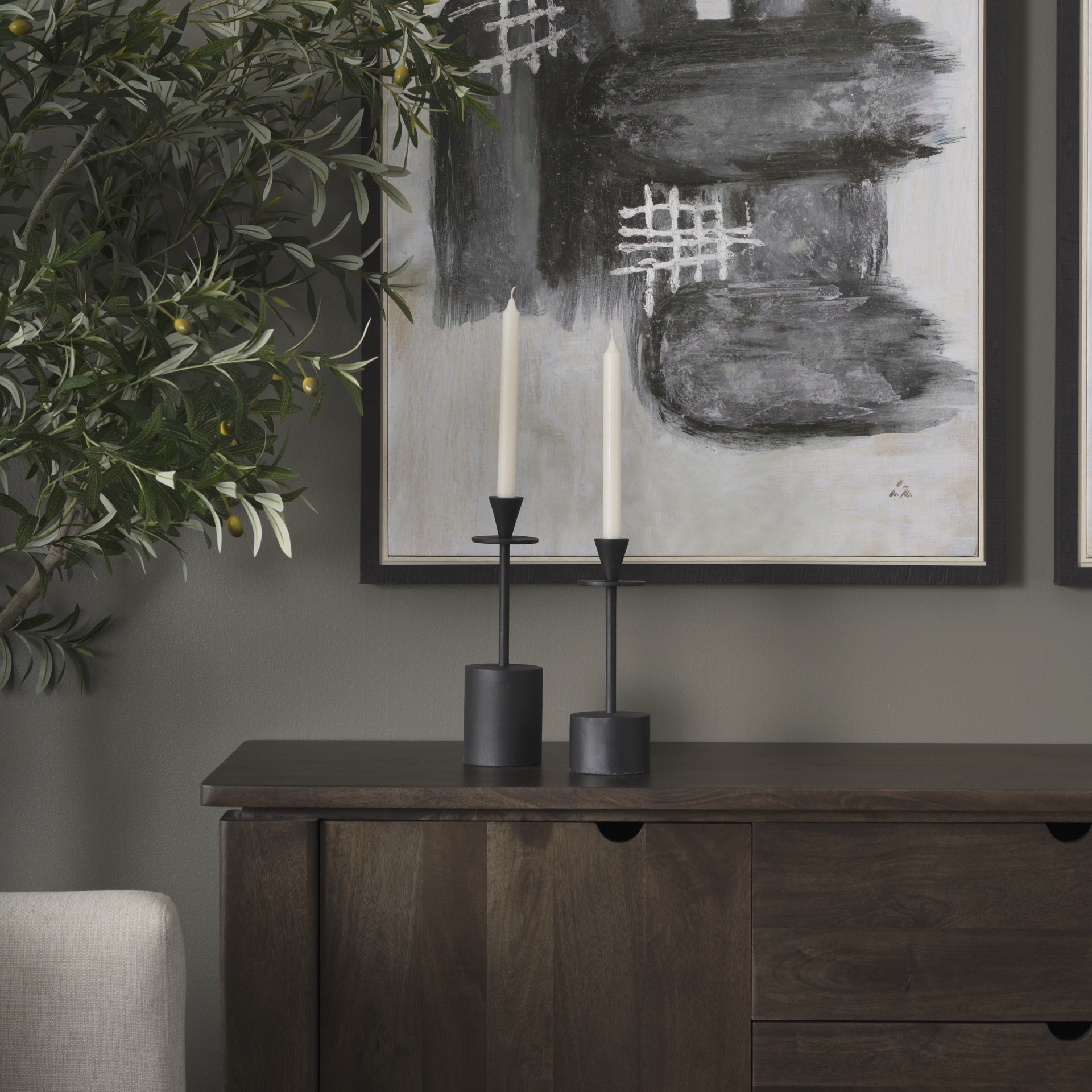 petria matte black textured metal taper candle holders