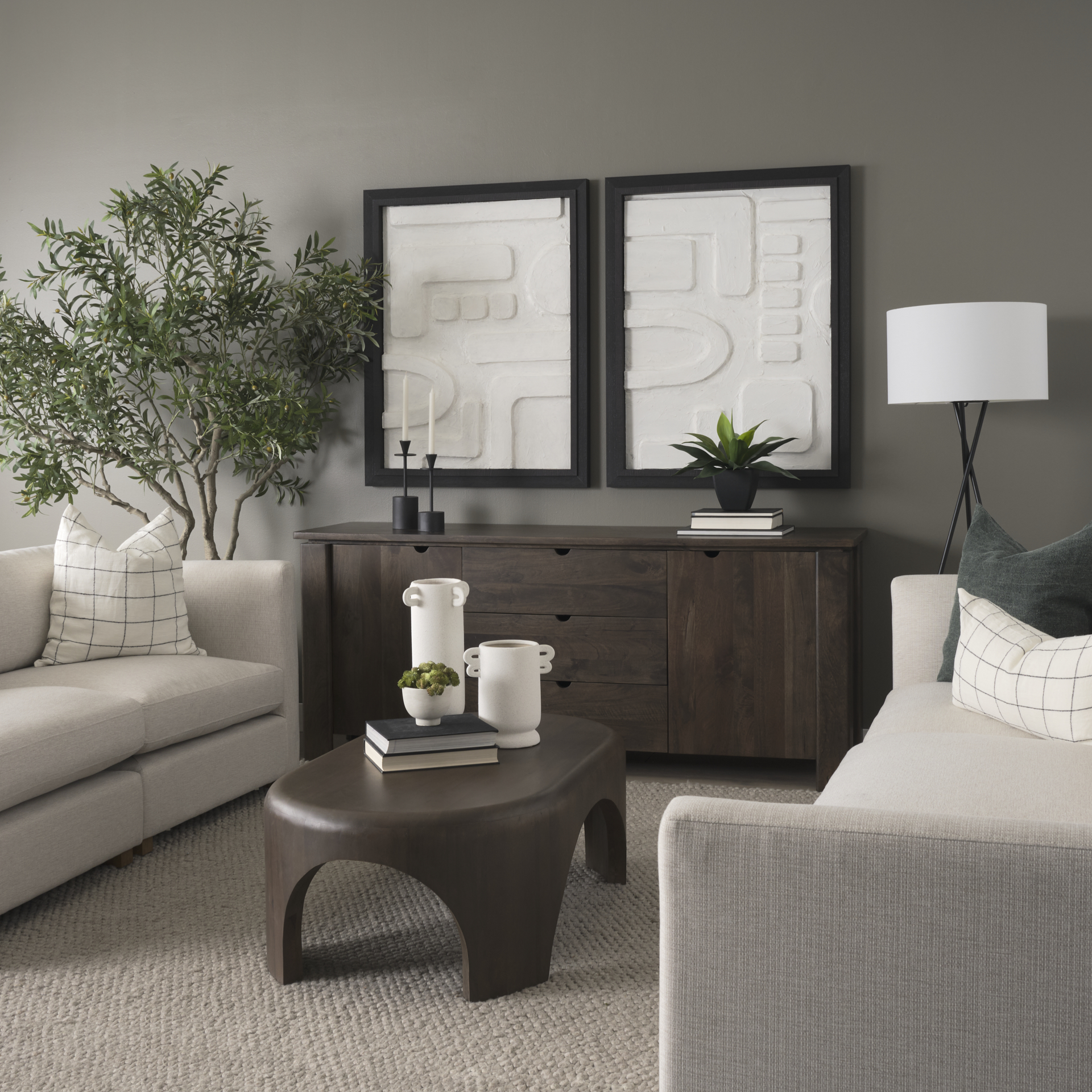 shima oval dark brown wood w/ arched legs coffee table