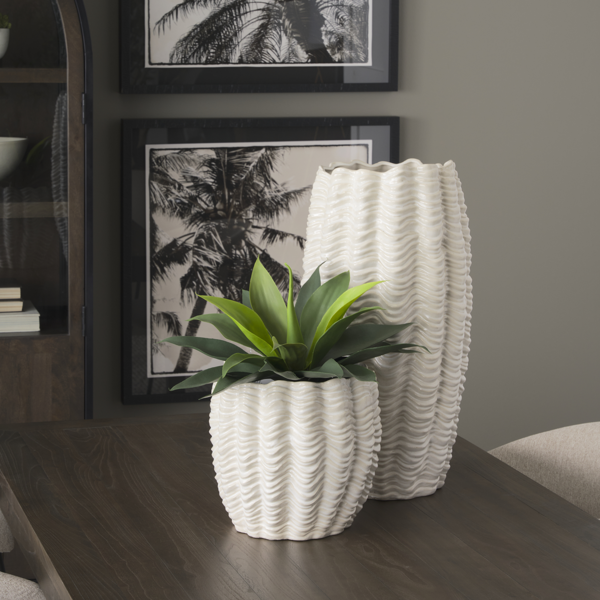 velia short seashell sculptural cream glazed ceramic vase
