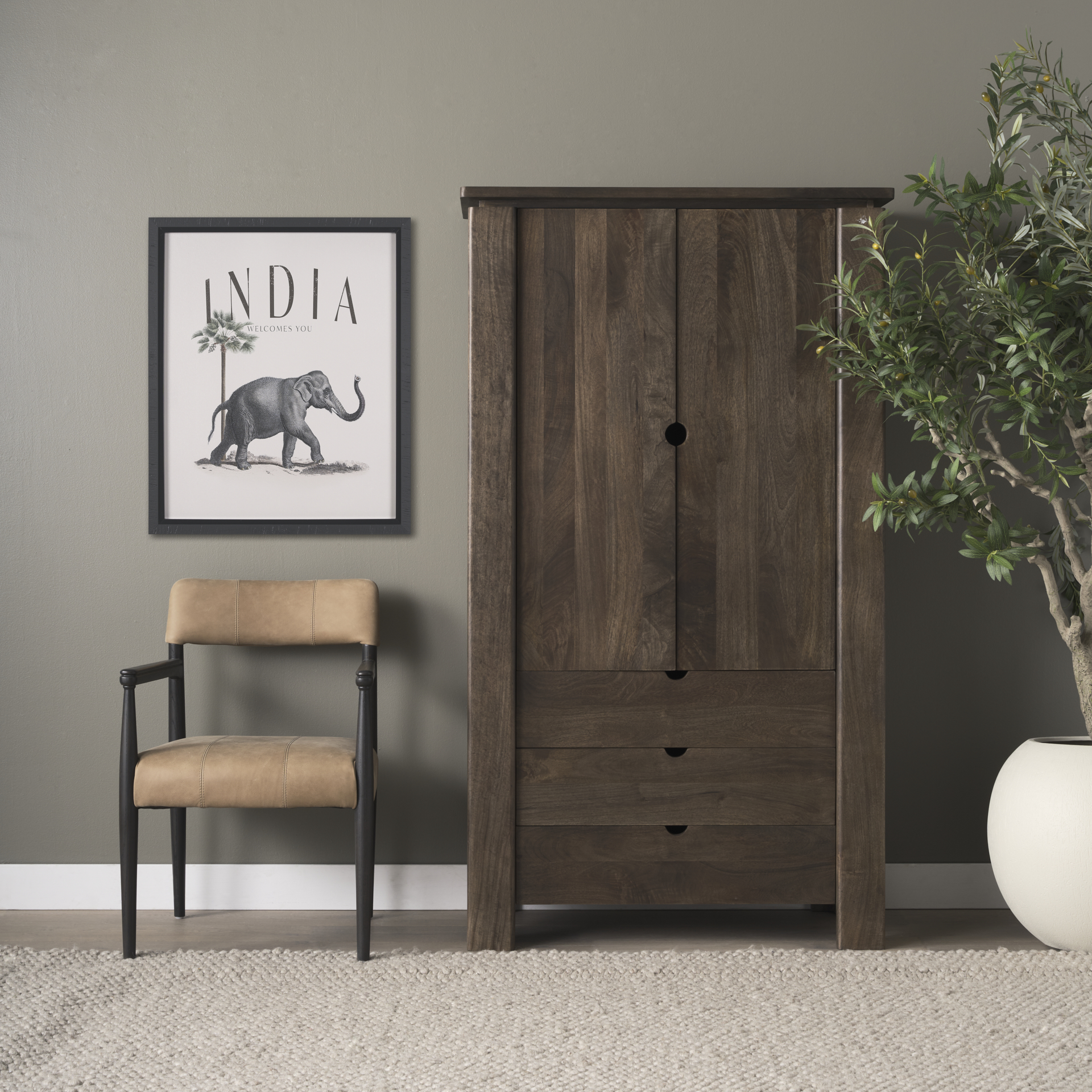 wallen solid dark brown wood curio cabinet