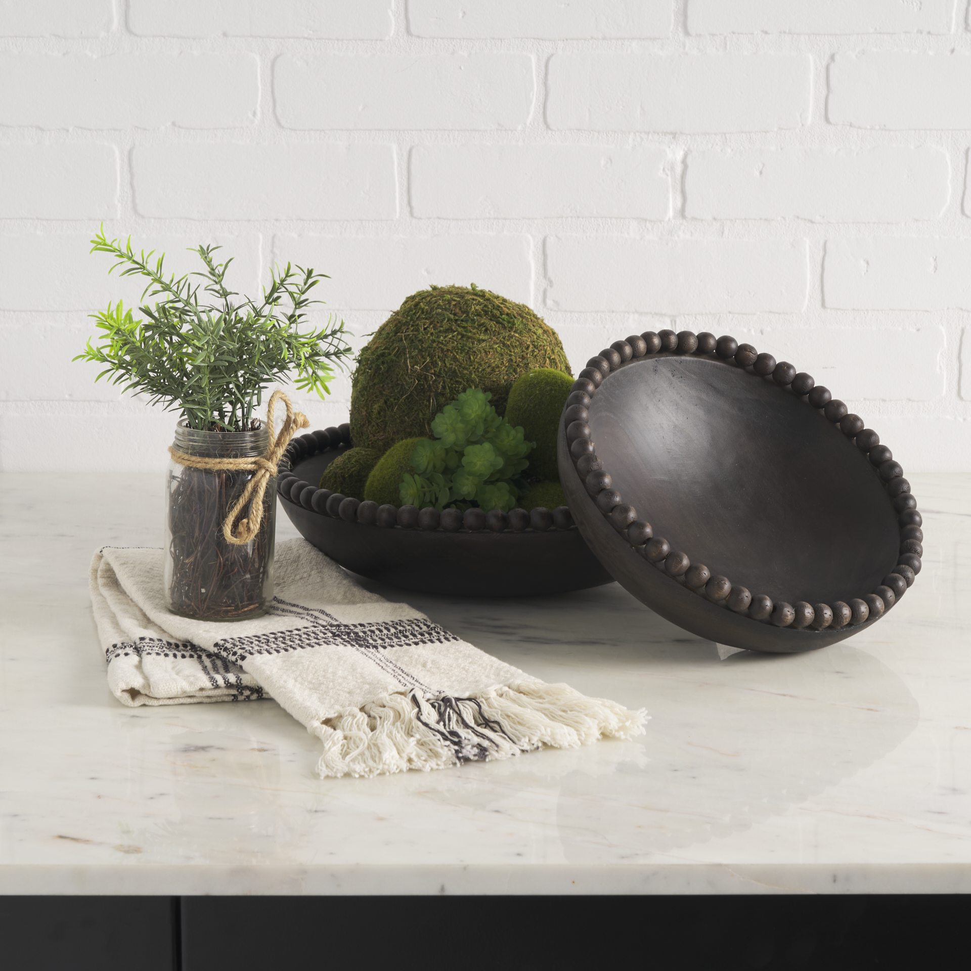 wendell dark brown wood w/ wood beads round bowls