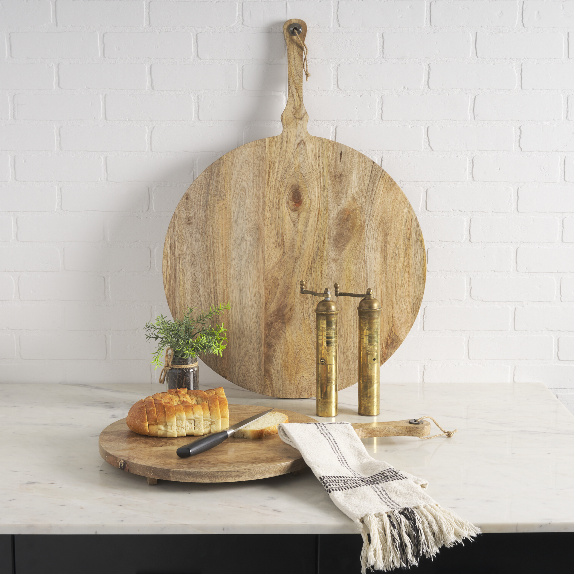 karana natural solid wood round serving boards