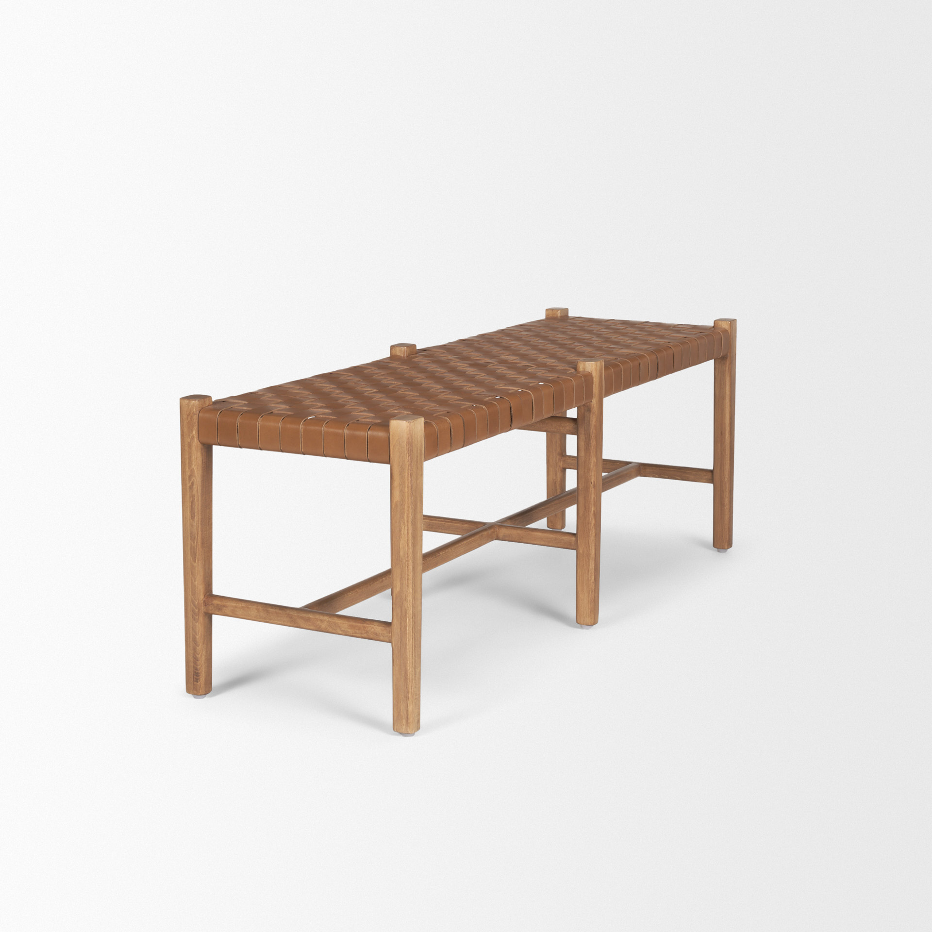 Shane Brown Wood w/ Woven Brown Leather Bench
