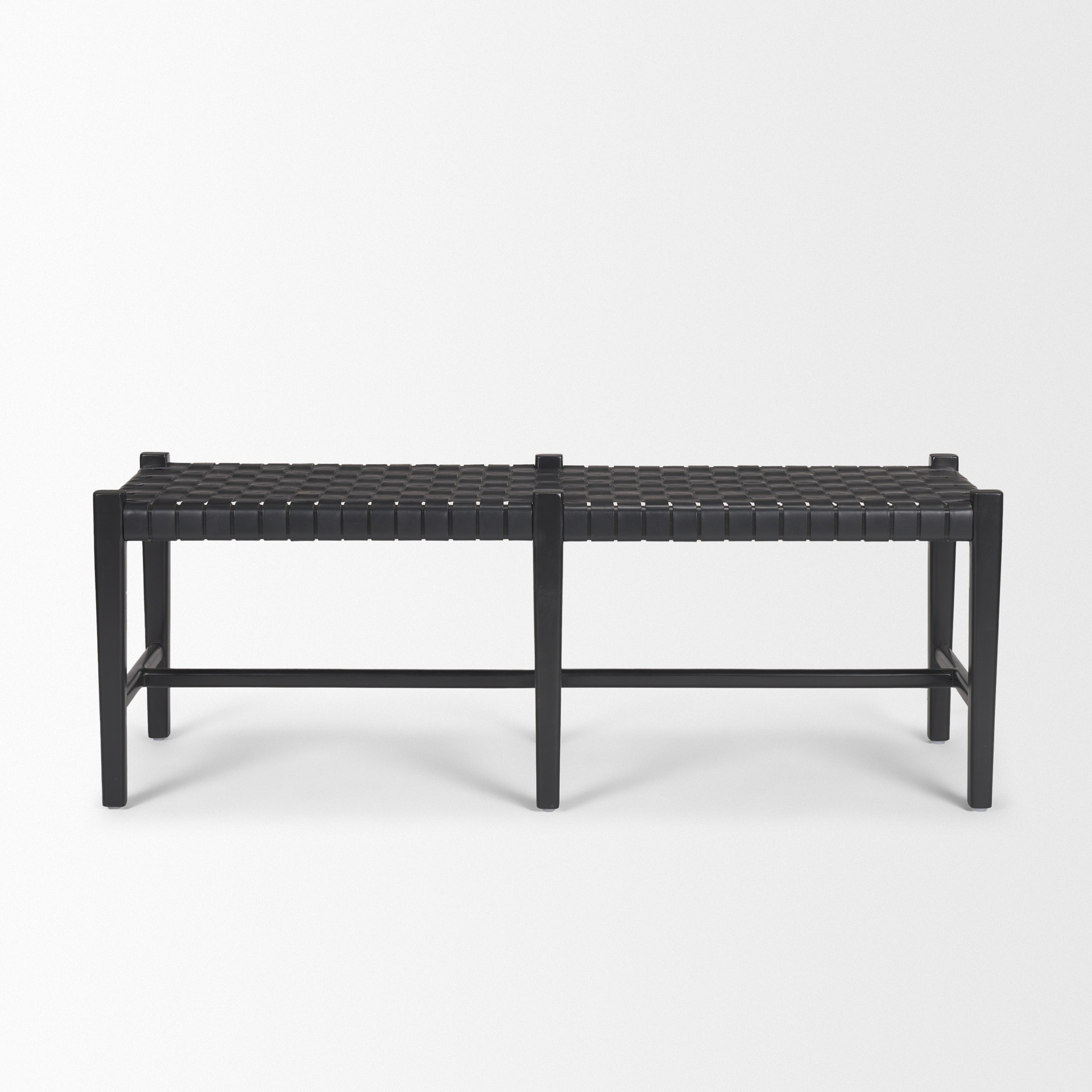 shane black wood w/ woven black leather bench