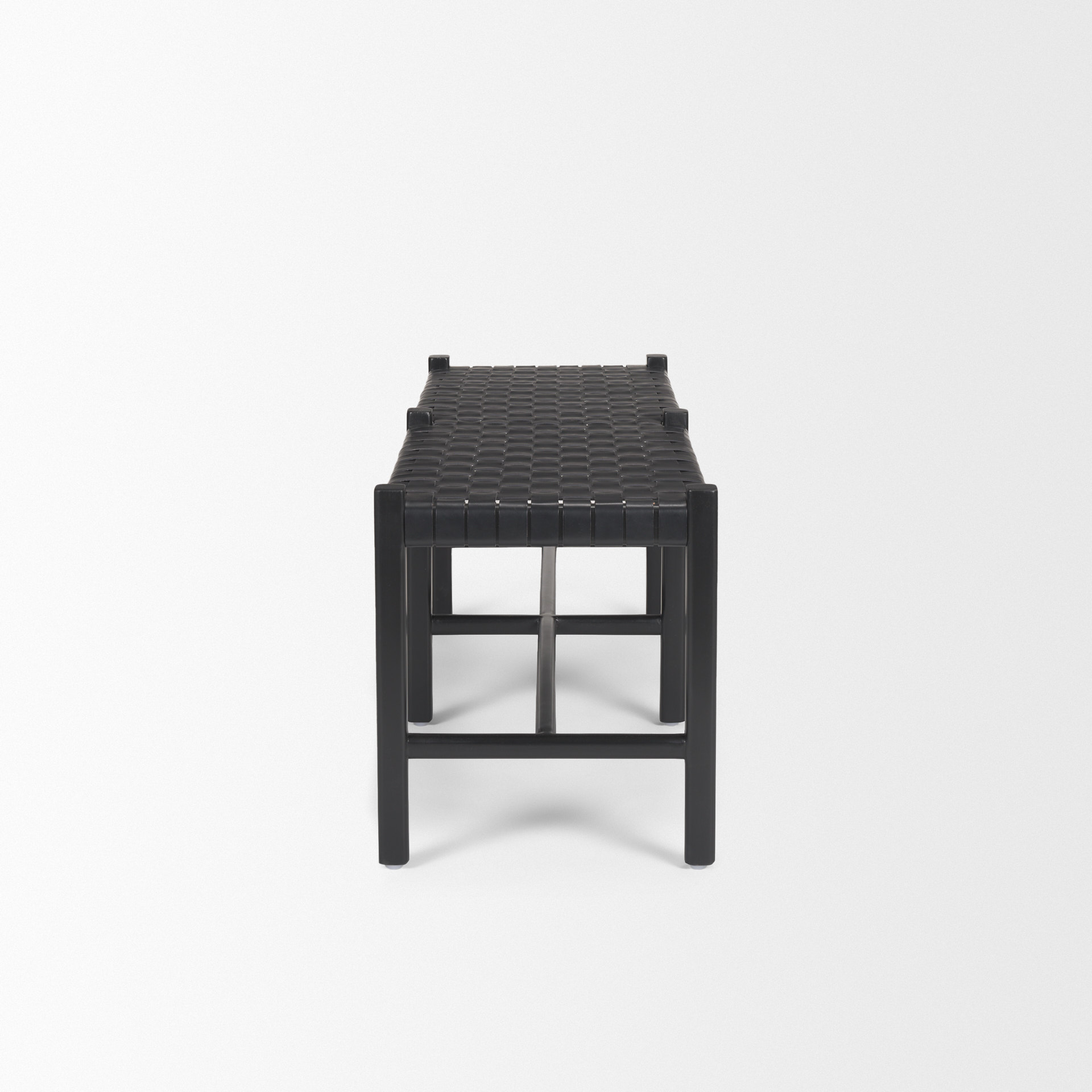 shane black wood w/ woven black leather bench