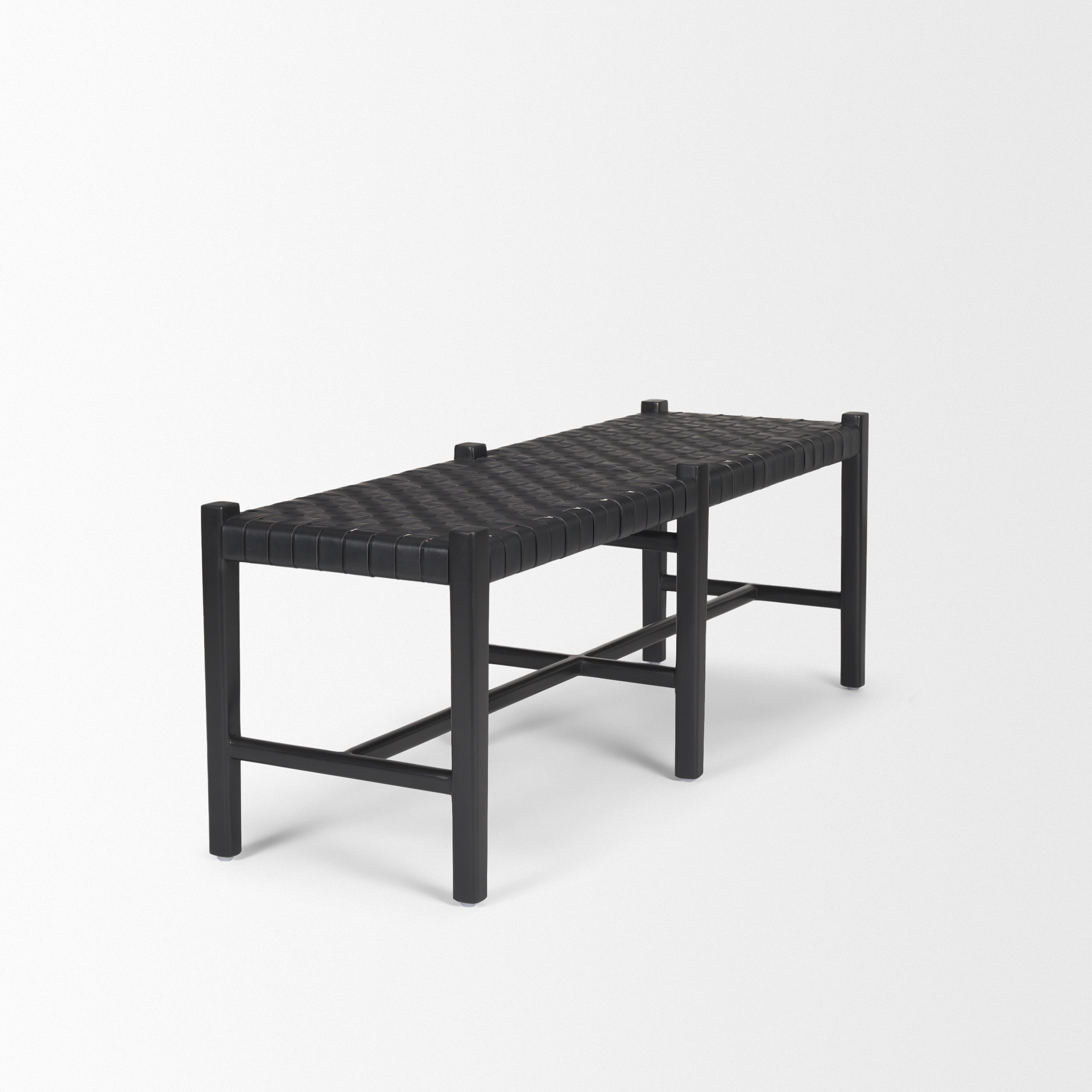 shane black wood w/ woven black leather bench