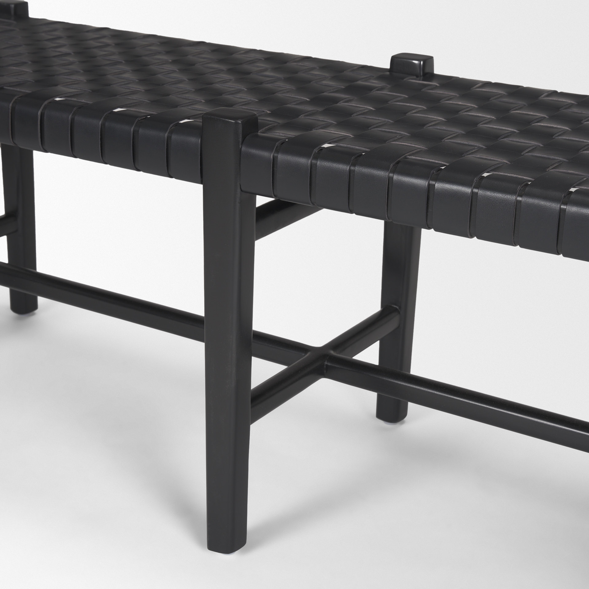shane black wood w/ woven black leather bench