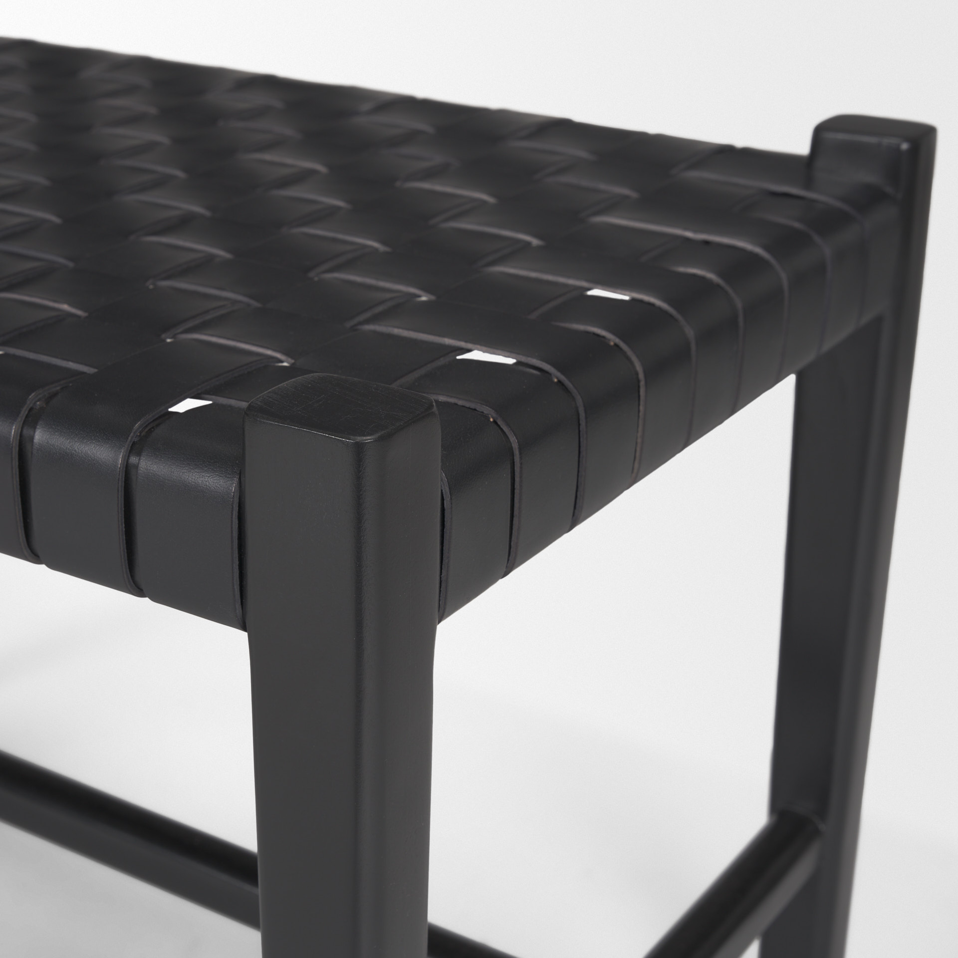 shane black wood w/ woven black leather bench