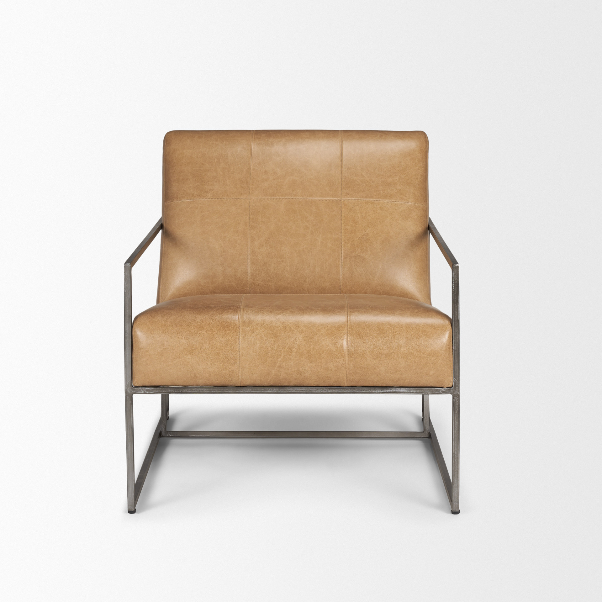 stratton gunmetal w/ genuine brown leather upholstered accent chair