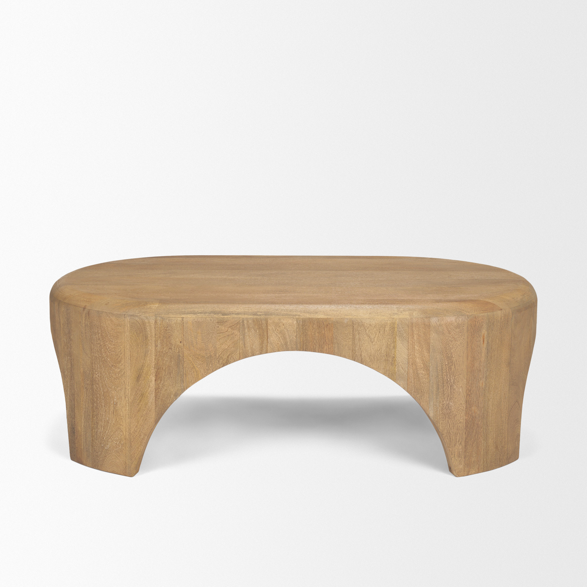shima oval light brown wood w/ arched legs coffee table