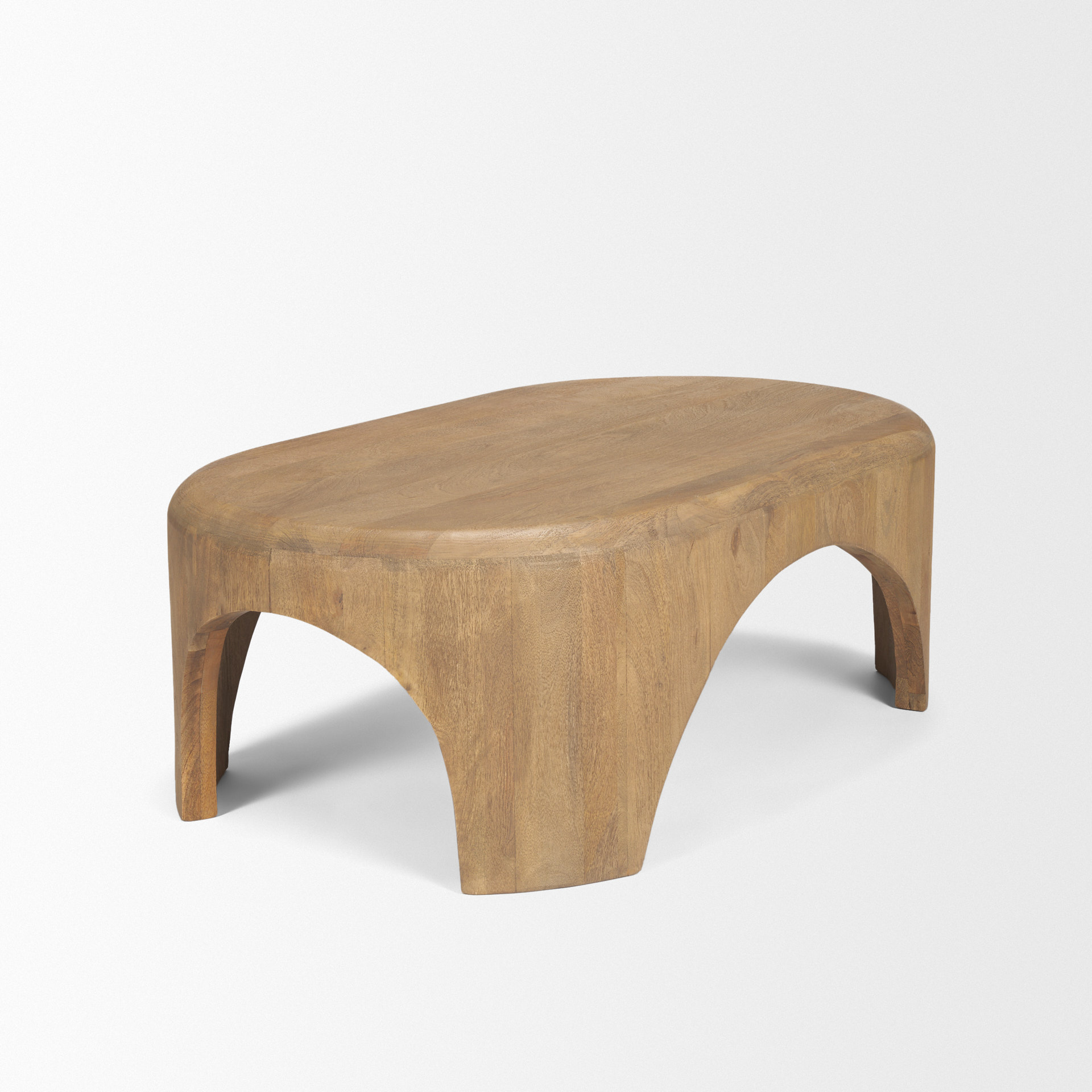 shima oval light brown wood w/ arched legs coffee table
