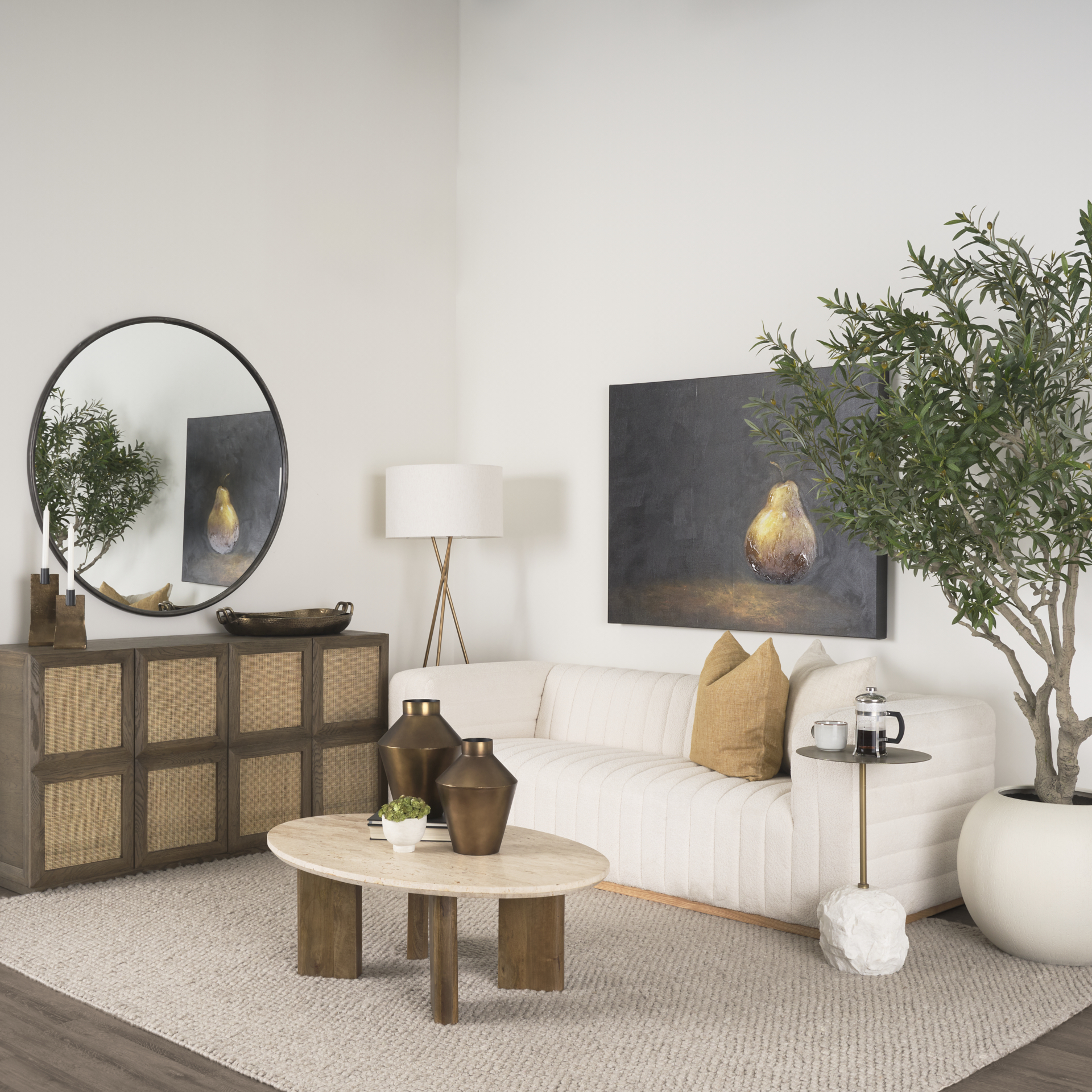 syona travertine + mango wood leg oval coffee table