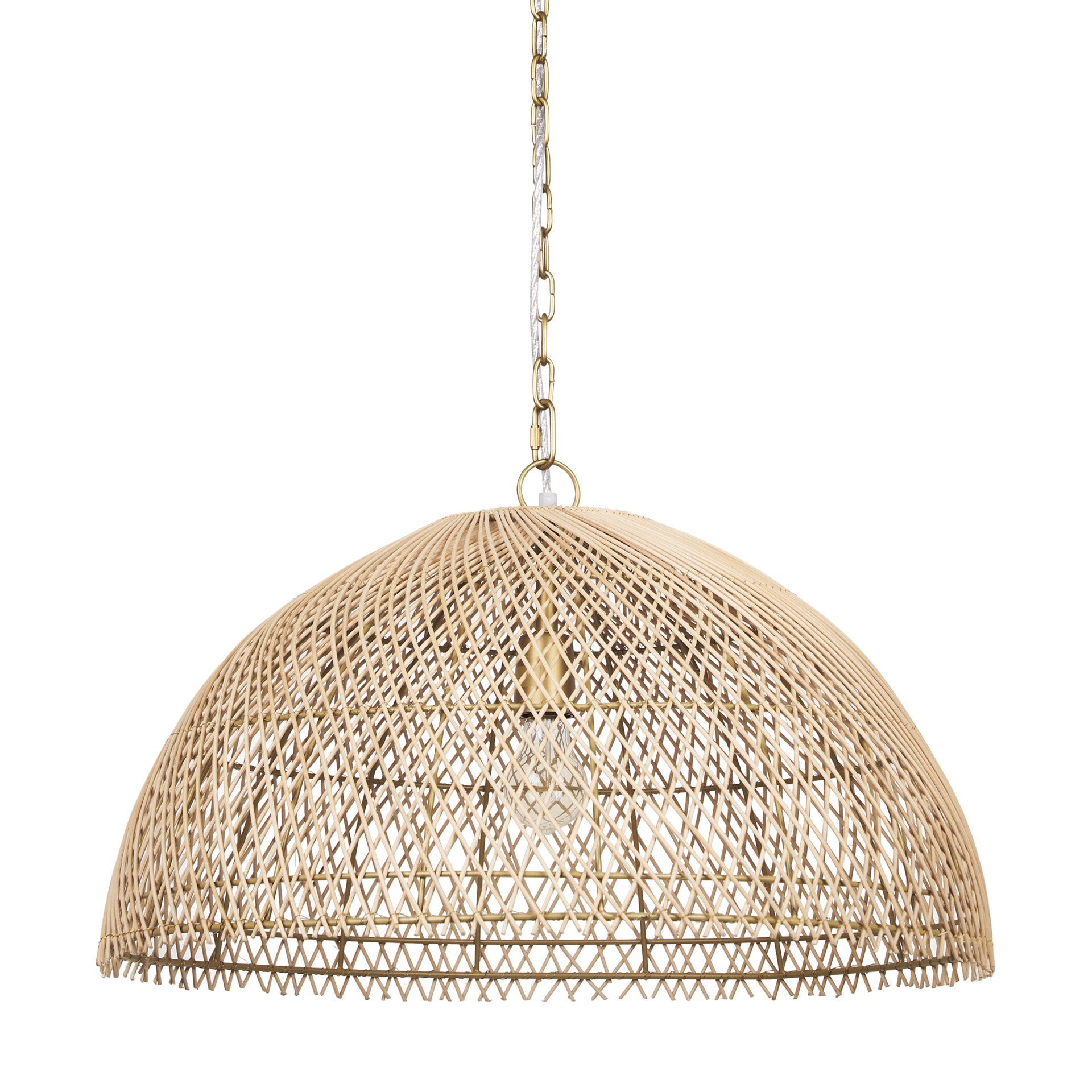 thad 1-light natural woven rattan dome pendant
