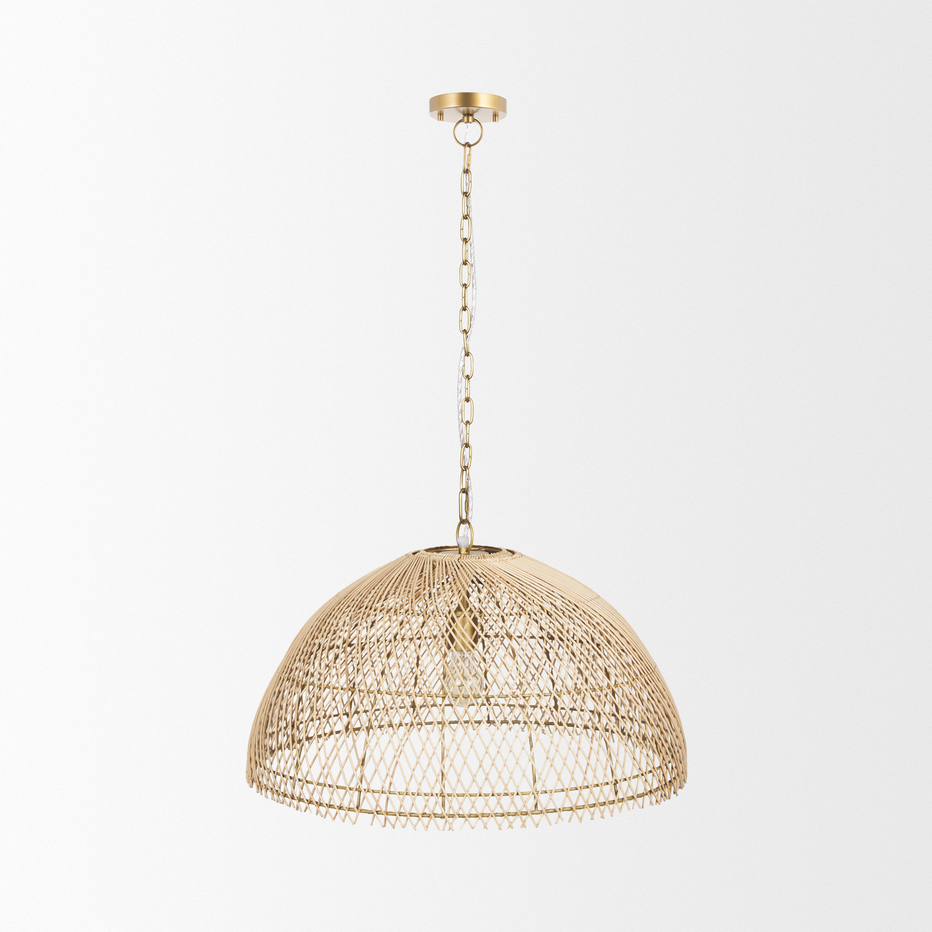 thad 1-light natural woven rattan dome pendant
