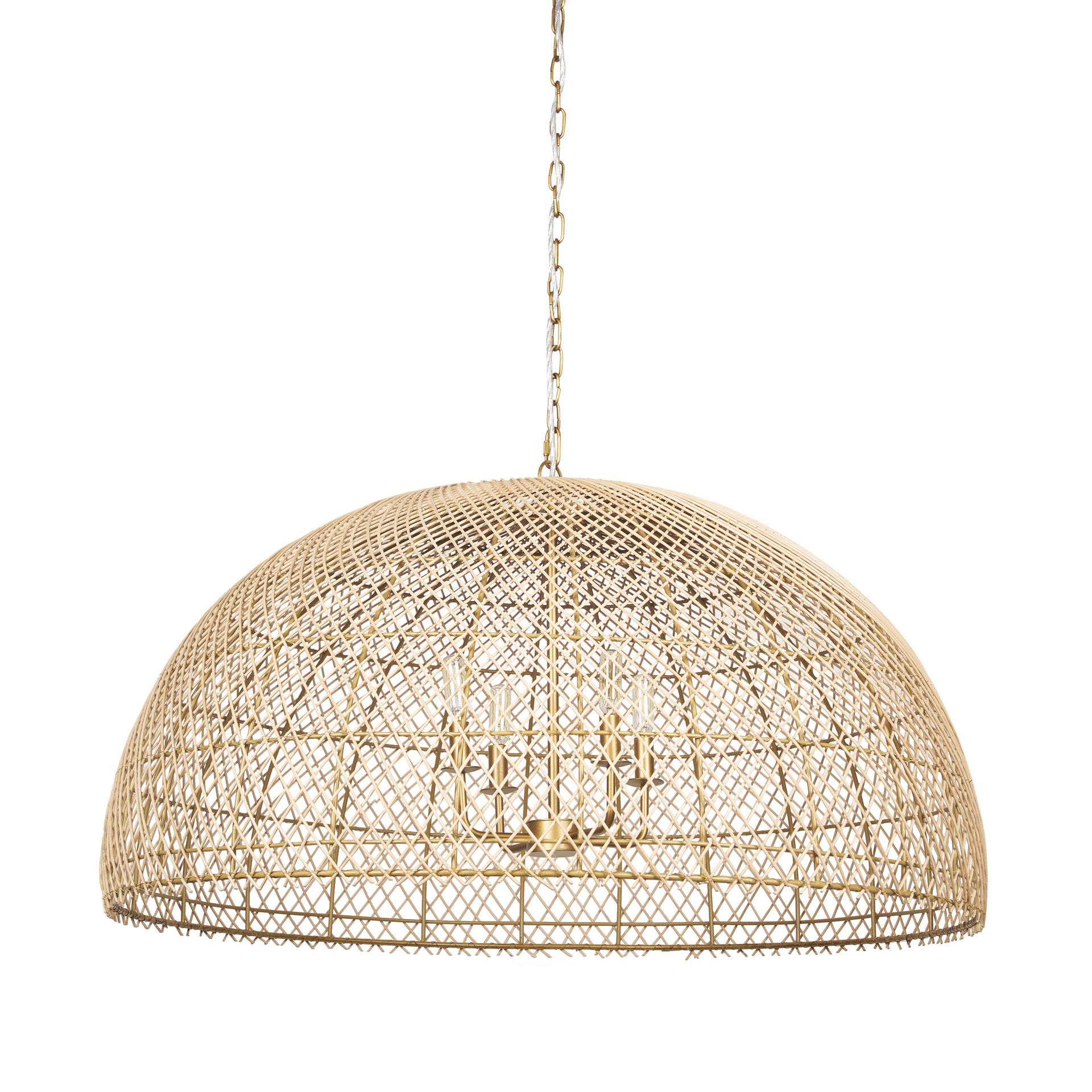 thad 4-light natural woven rattan dome chandelier