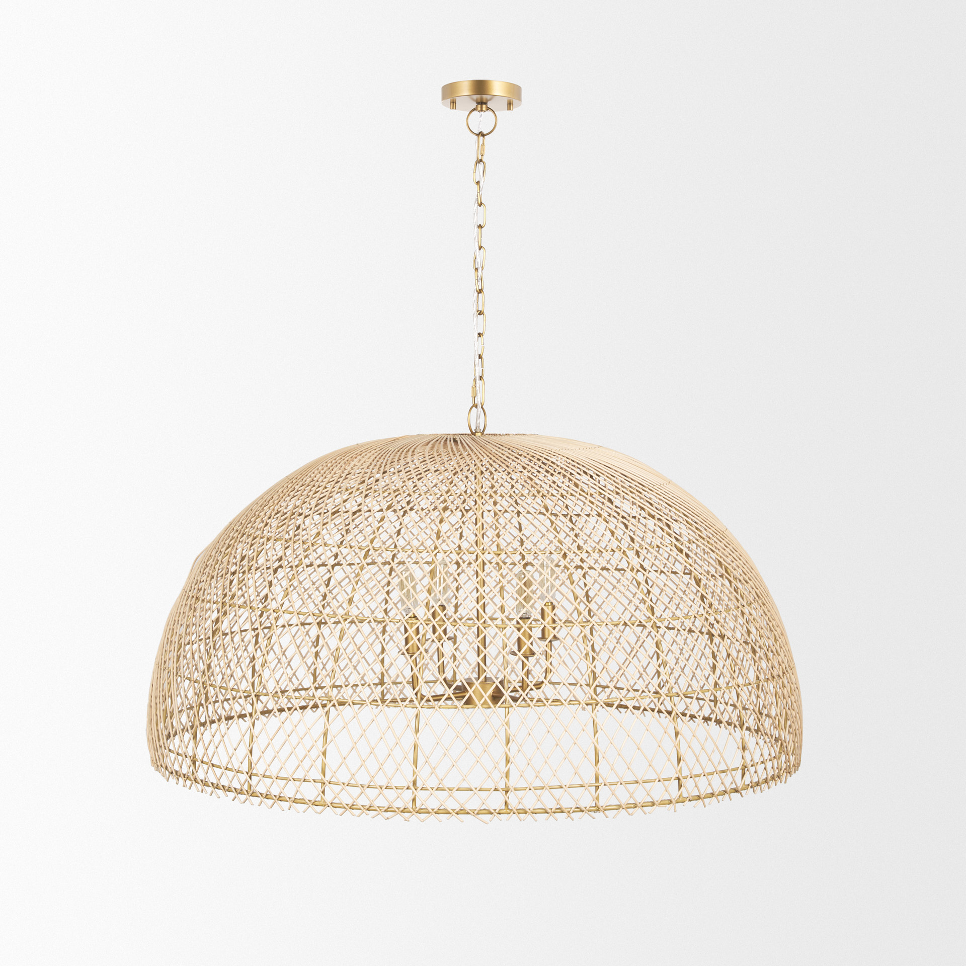 thad 4-light natural woven rattan dome chandelier