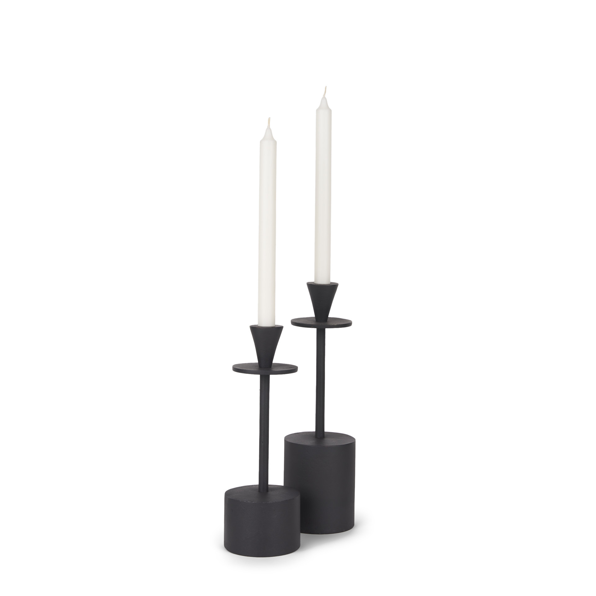 petria matte black textured metal taper candle holders