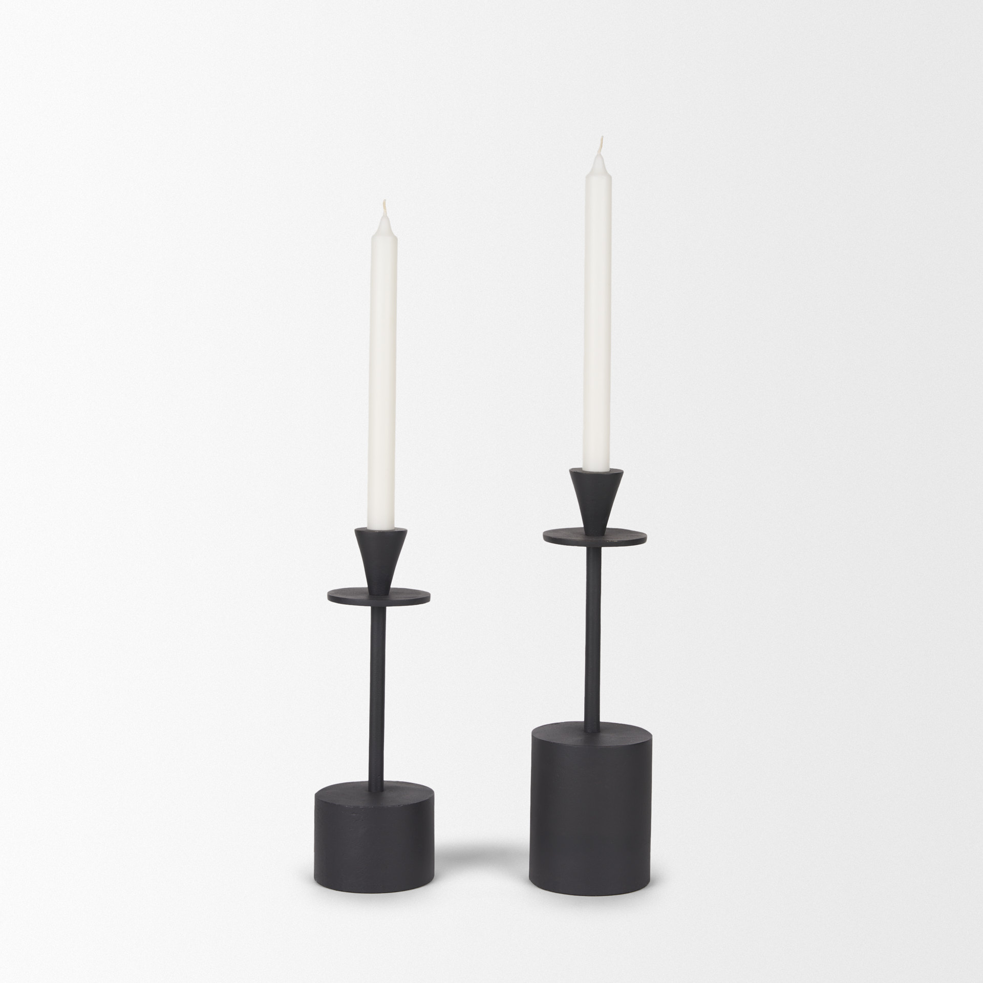 petria matte black textured metal taper candle holders