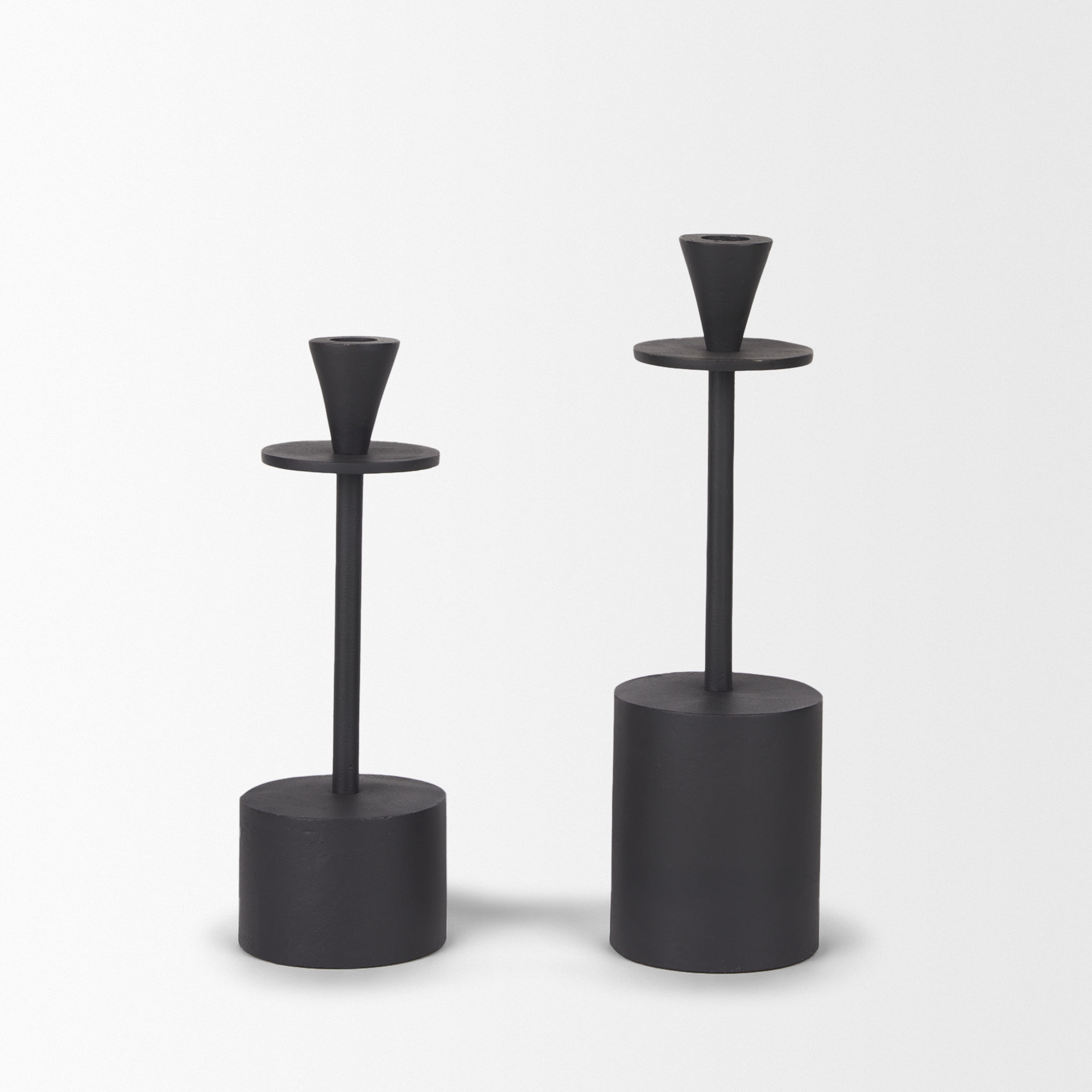 petria matte black textured metal taper candle holders
