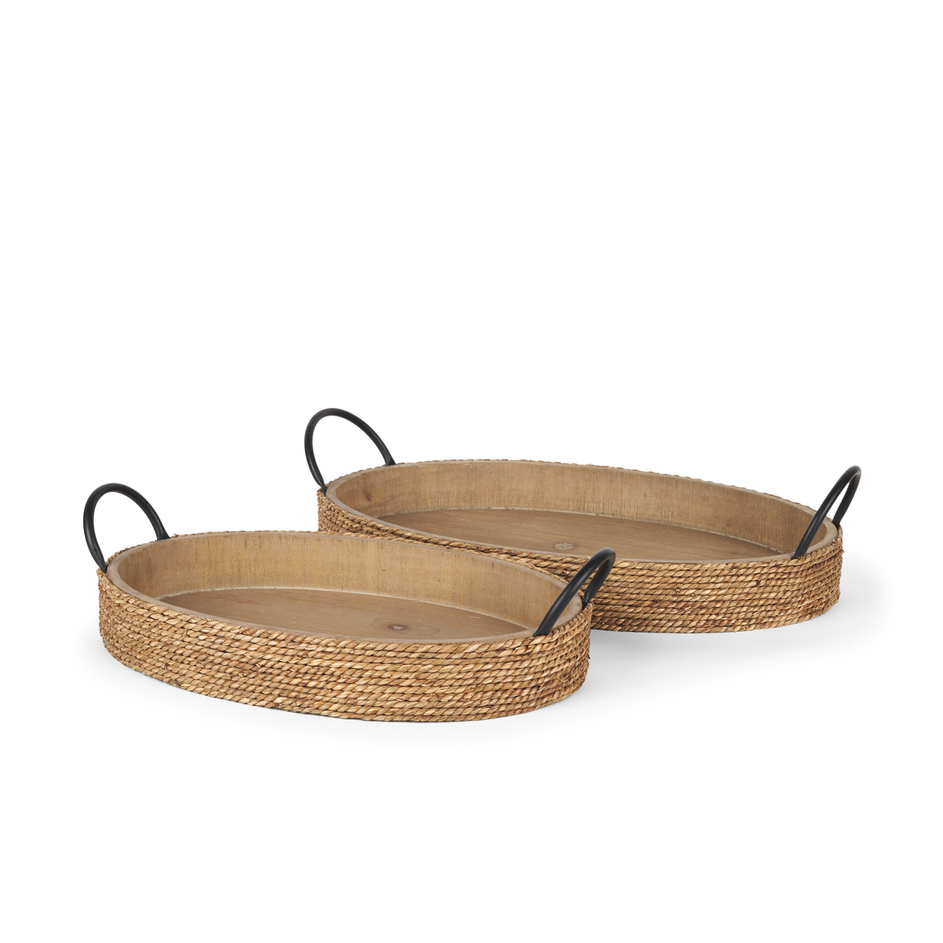 wheaton light brown wood w/ natural jute serving trays