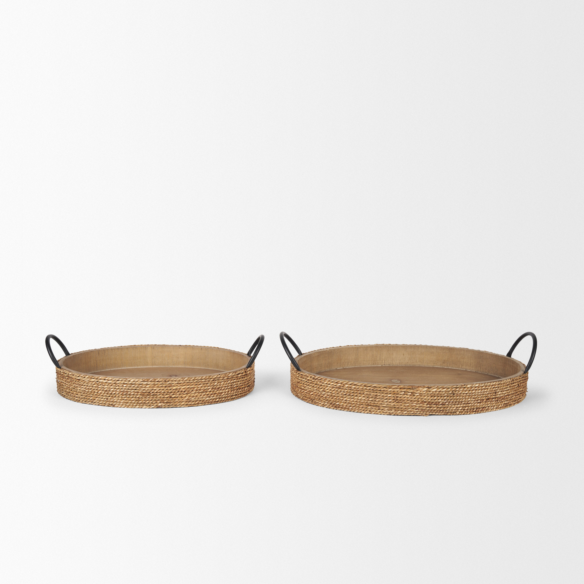 wheaton light brown wood w/ natural jute serving trays