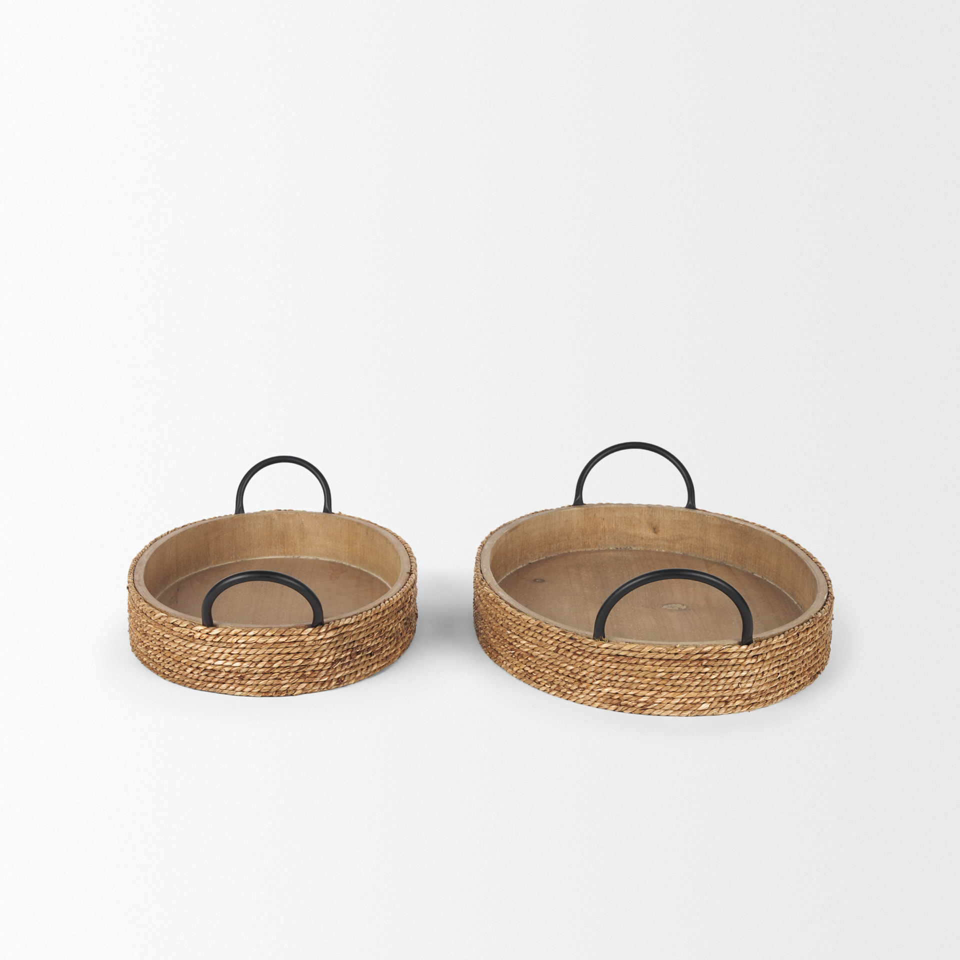wheaton light brown wood w/ natural jute serving trays