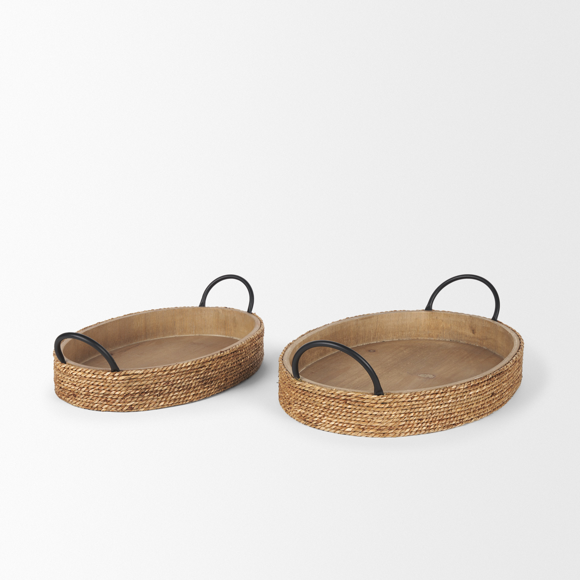wheaton light brown wood w/ natural jute serving trays