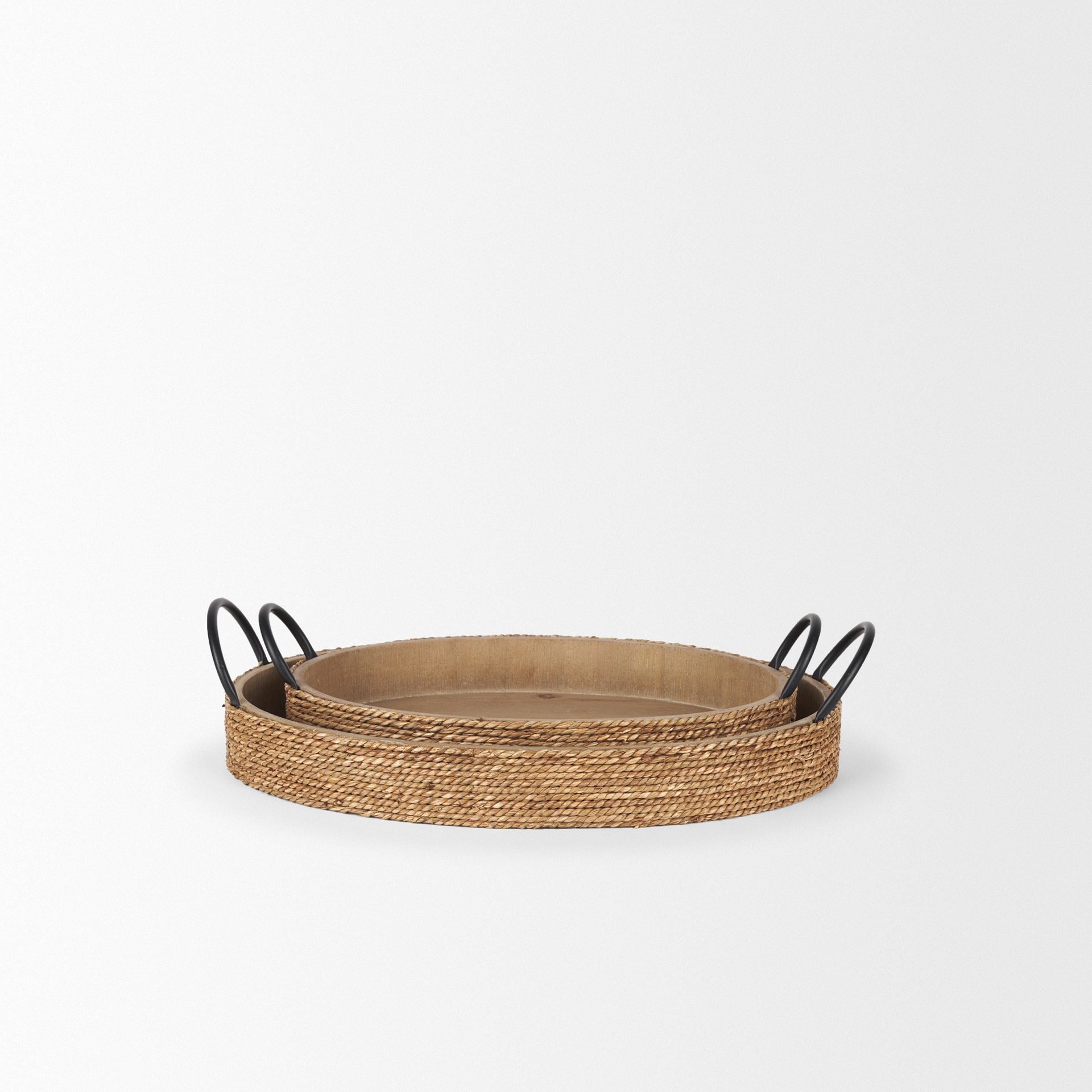 wheaton light brown wood w/ natural jute serving trays