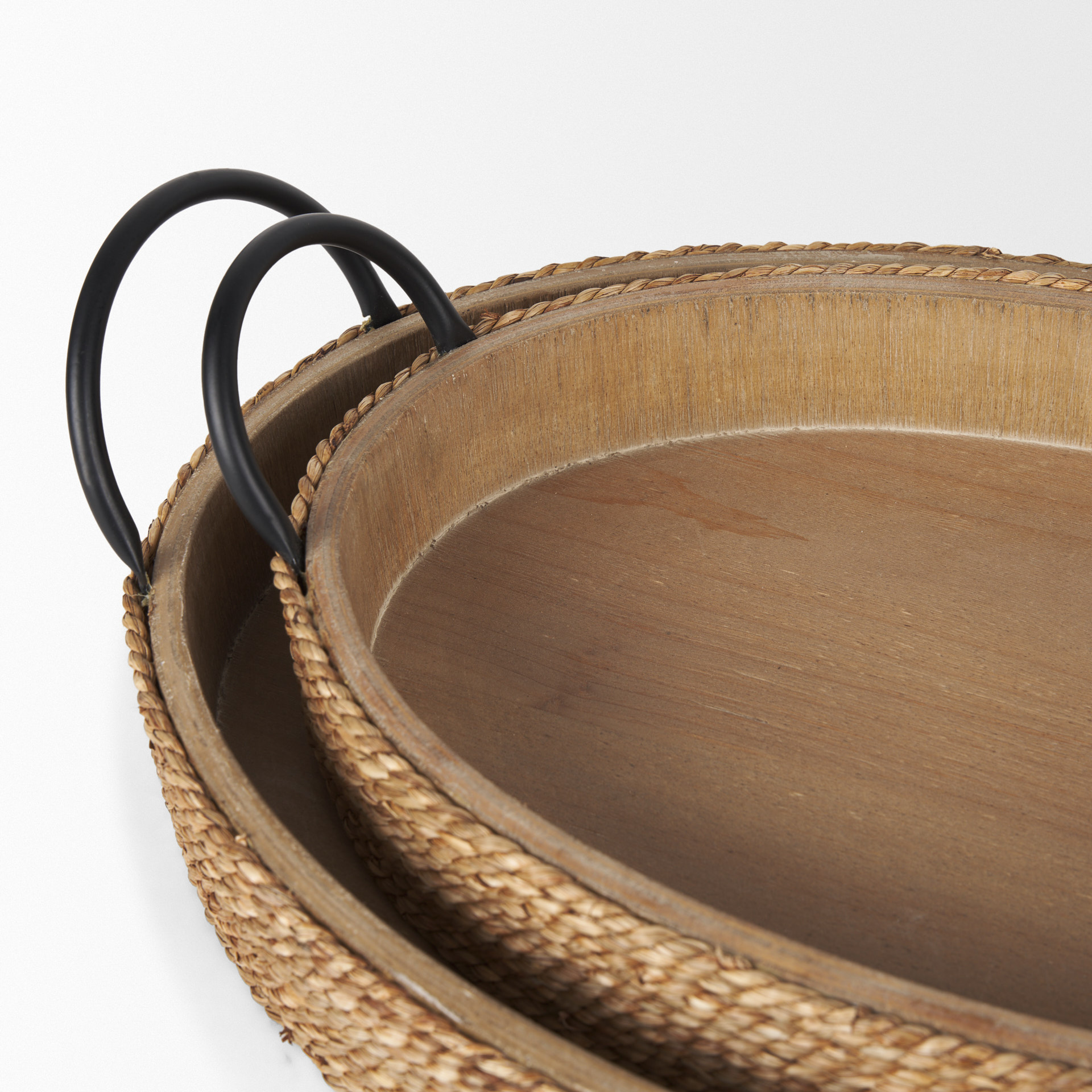 wheaton light brown wood w/ natural jute serving trays