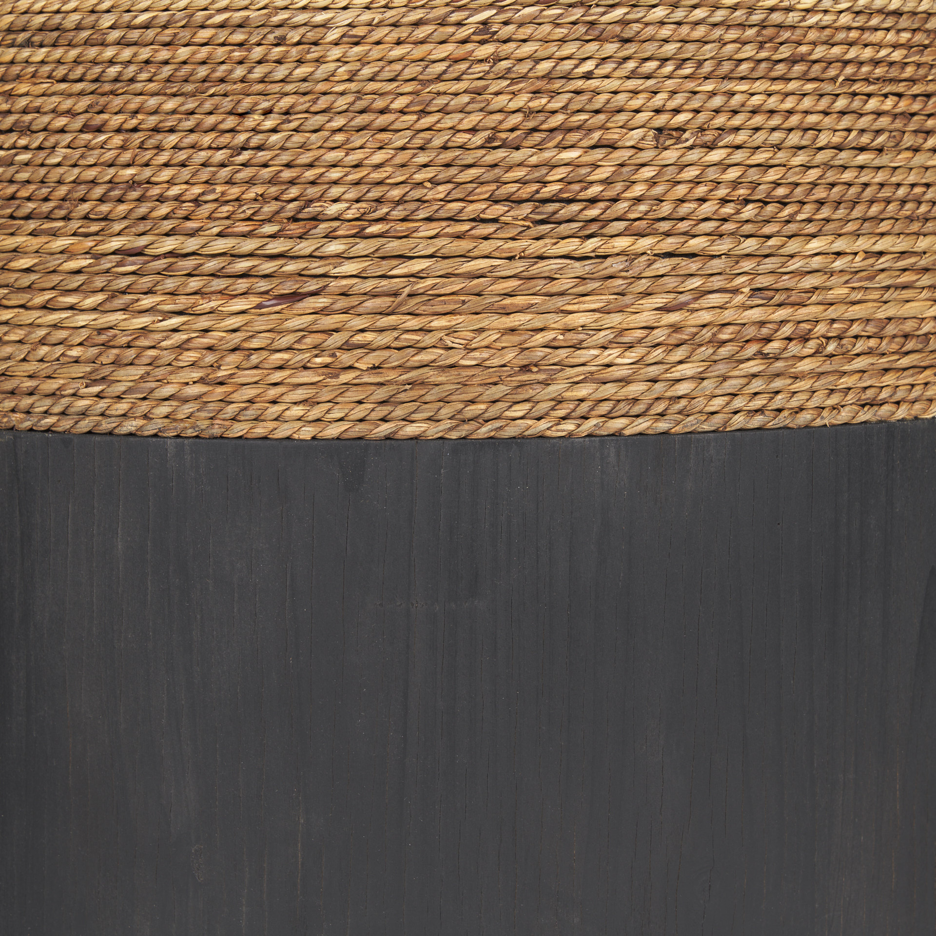 wenopa matte black wood w/ natural jute accent tables