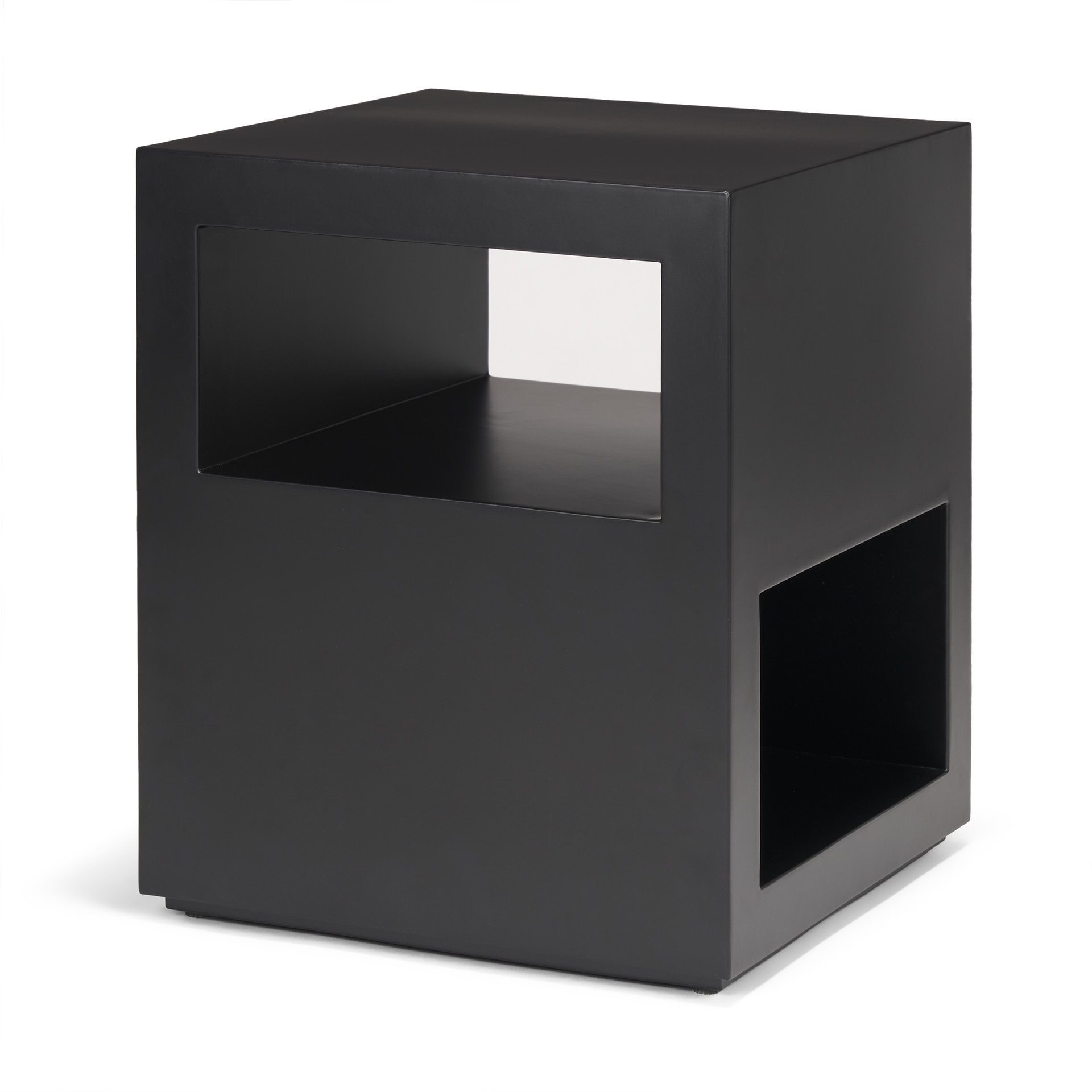 vondra matte black metal w/ open shelves side table