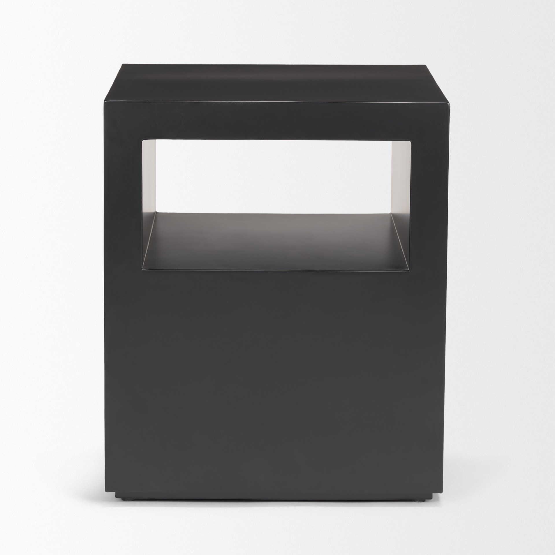 vondra matte black metal w/ open shelves side table