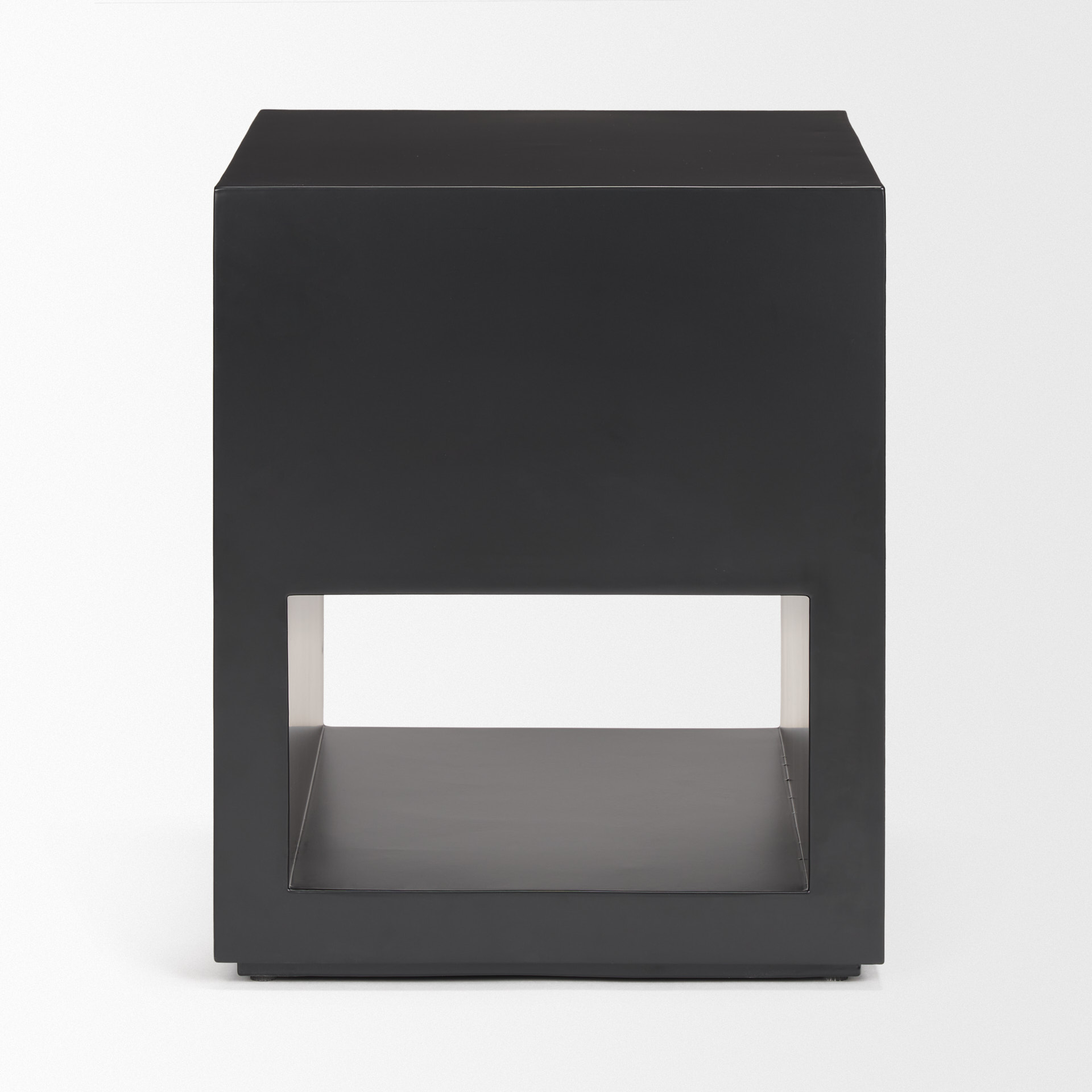 vondra matte black metal w/ open shelves side table